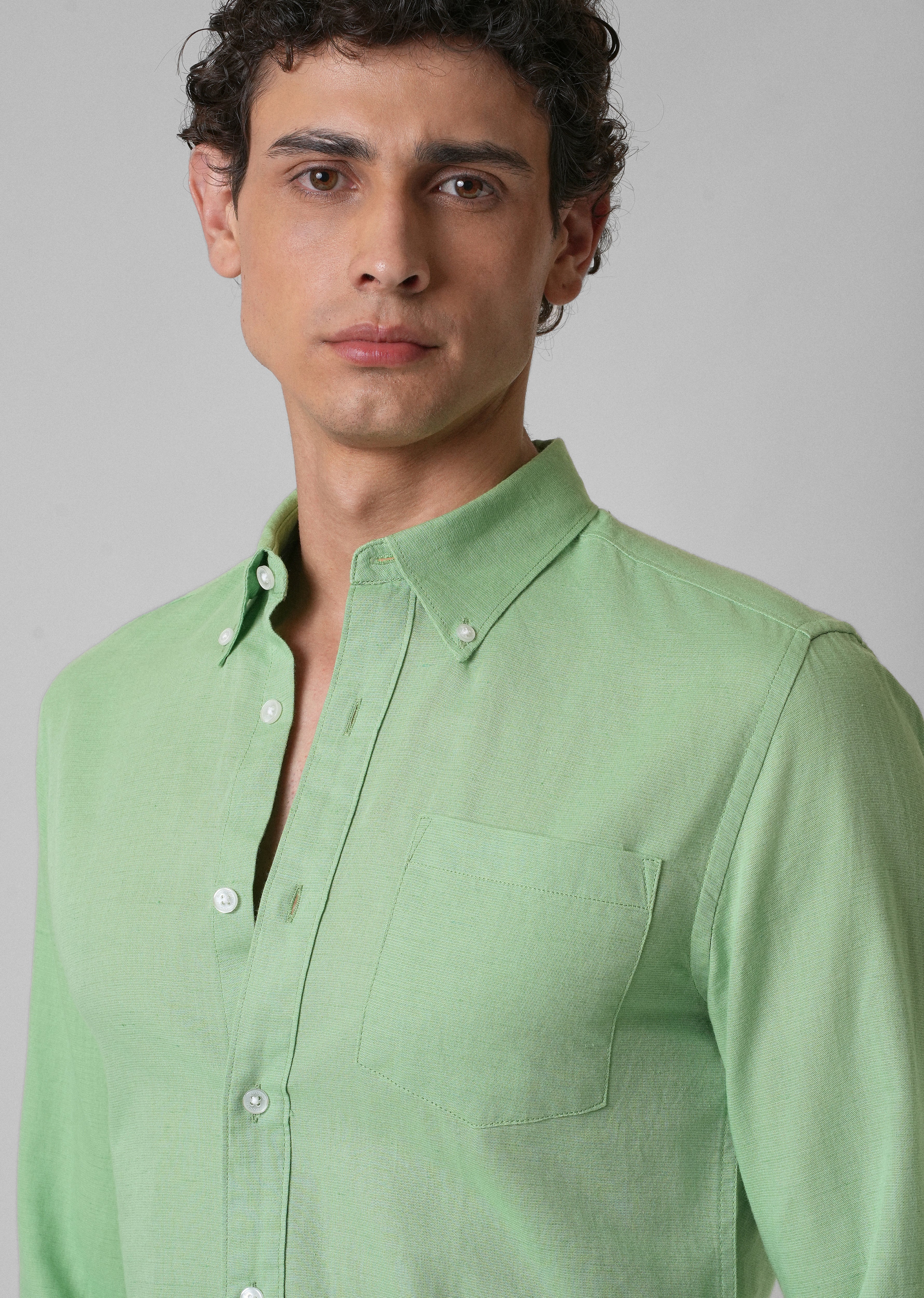 Green Cotton Linen Shirt - Image 5