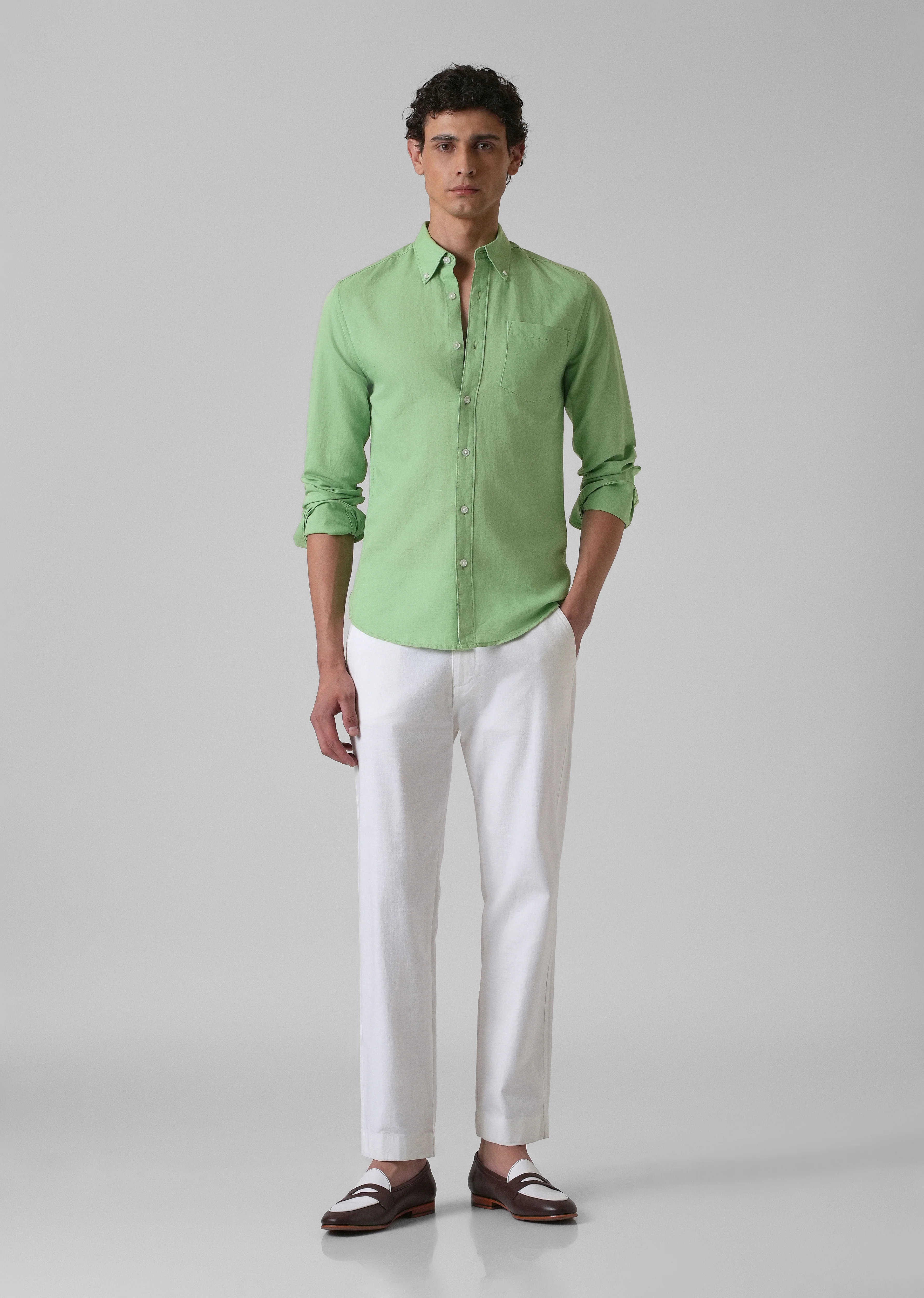 Green Cotton Linen Shirt - Image 6