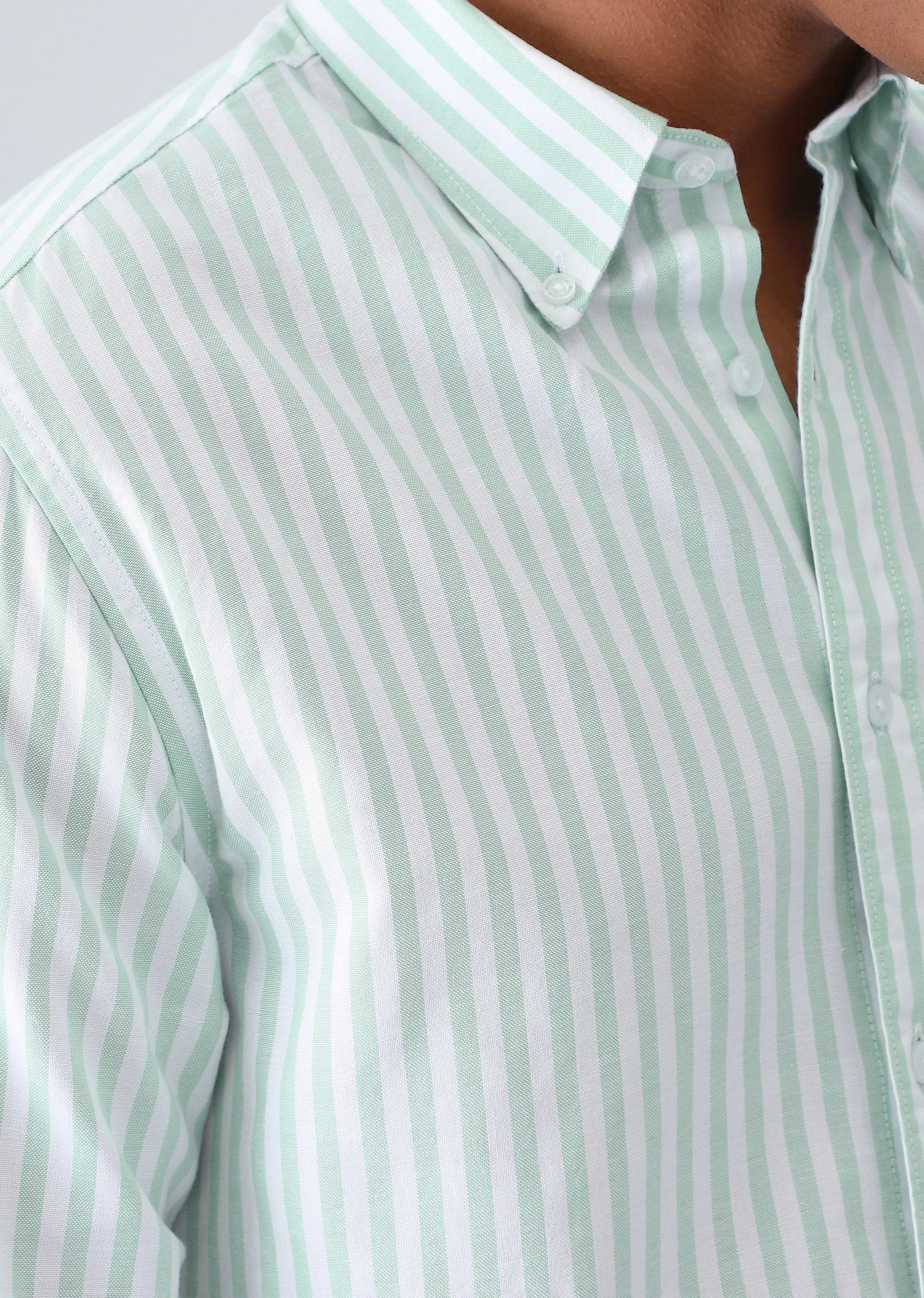 Green Cotton Oxford Stripe Shirt - Image 2