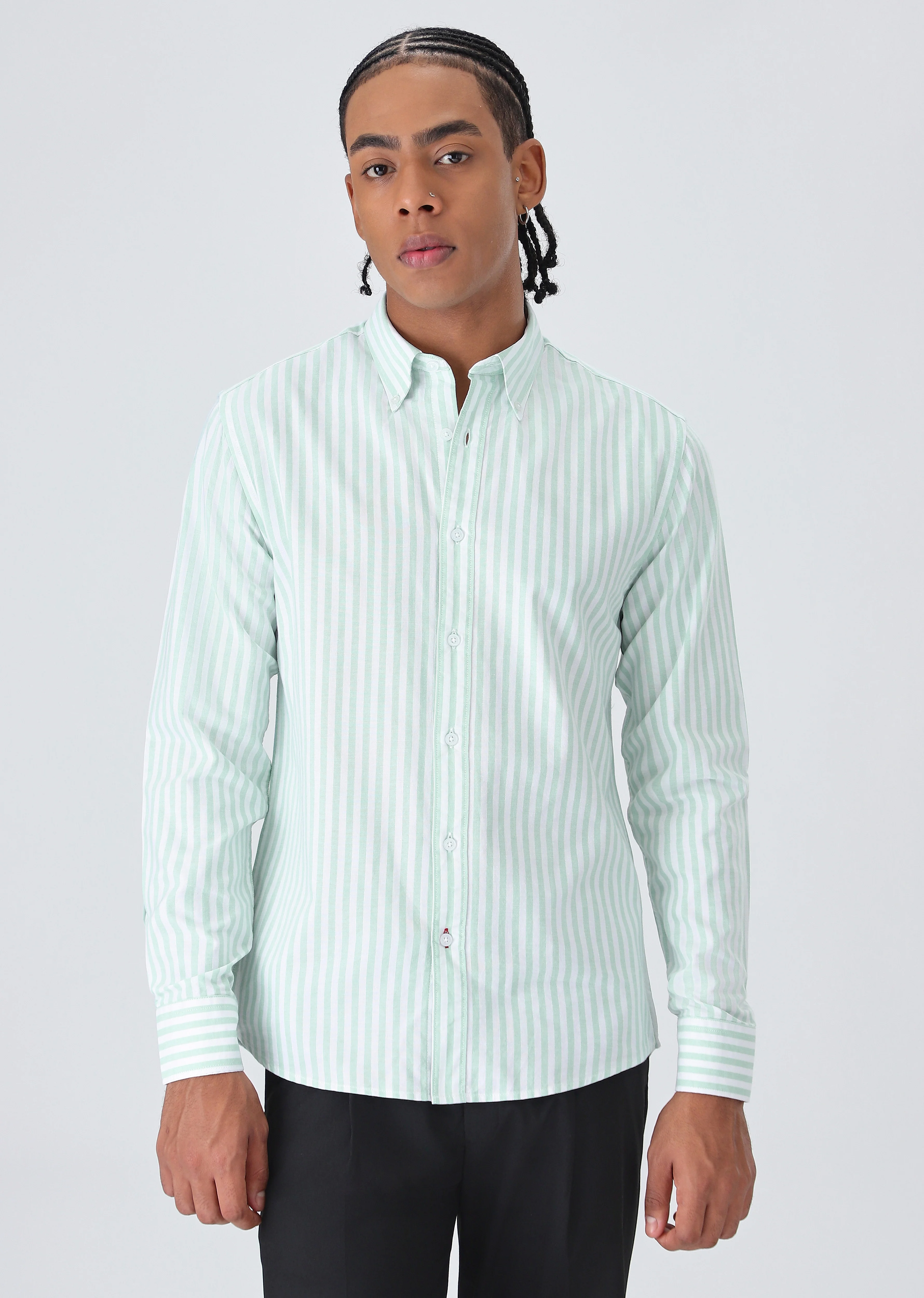 Green Cotton Oxford Stripe Shirt - Image 3