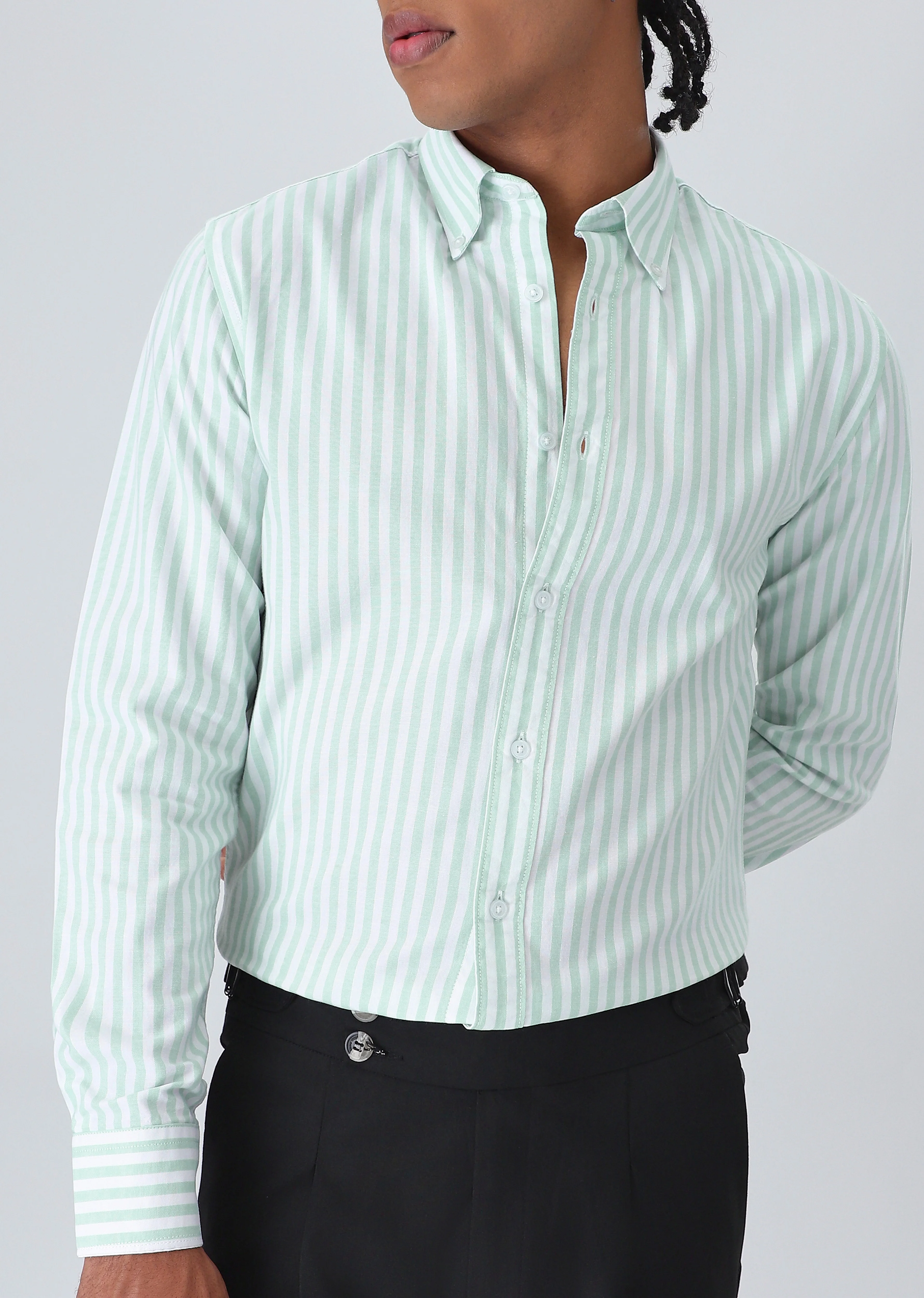 Green Cotton Oxford Stripe Shirt - Image 7