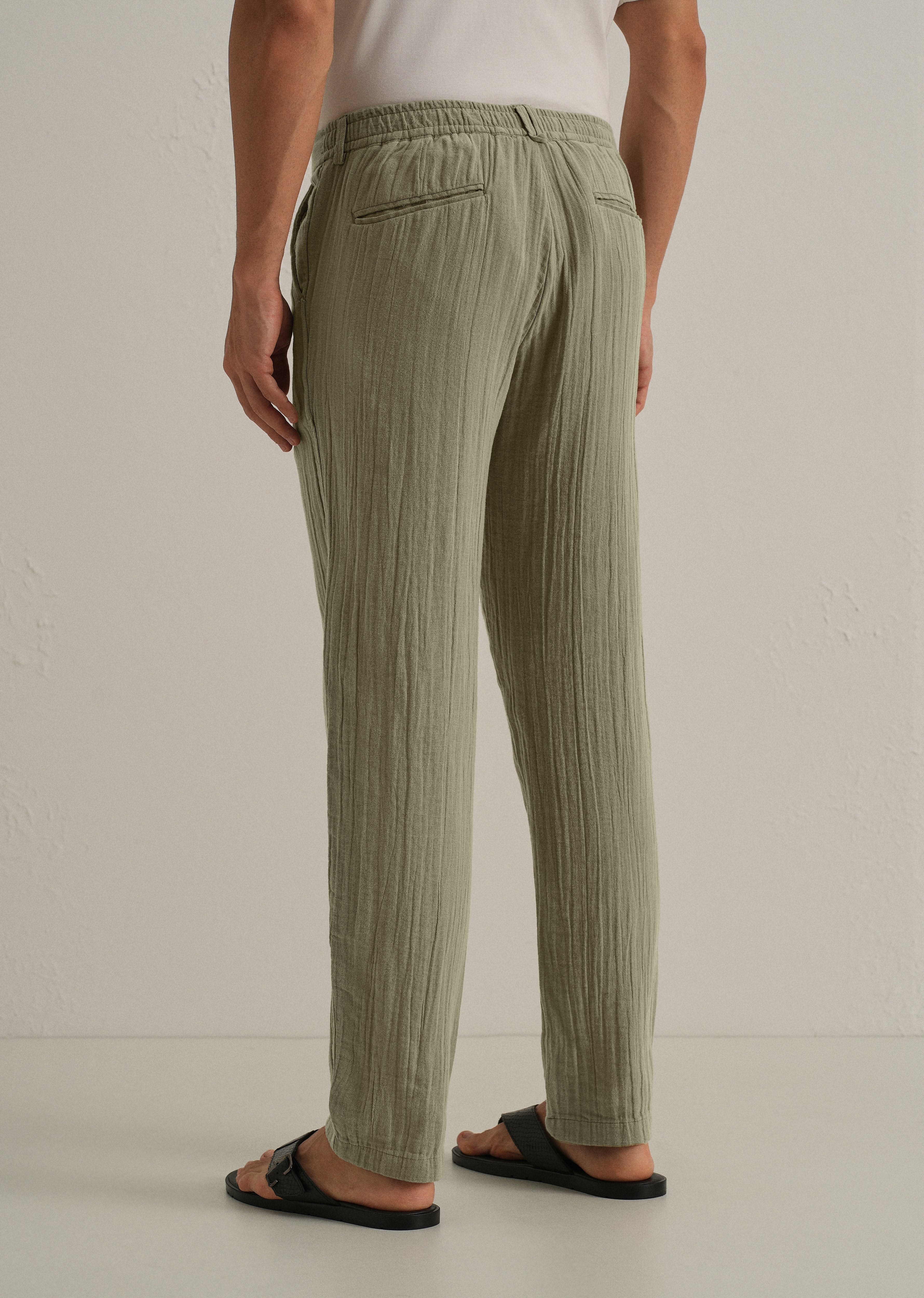 Green Crinkled Cotton Trouser - Image 2