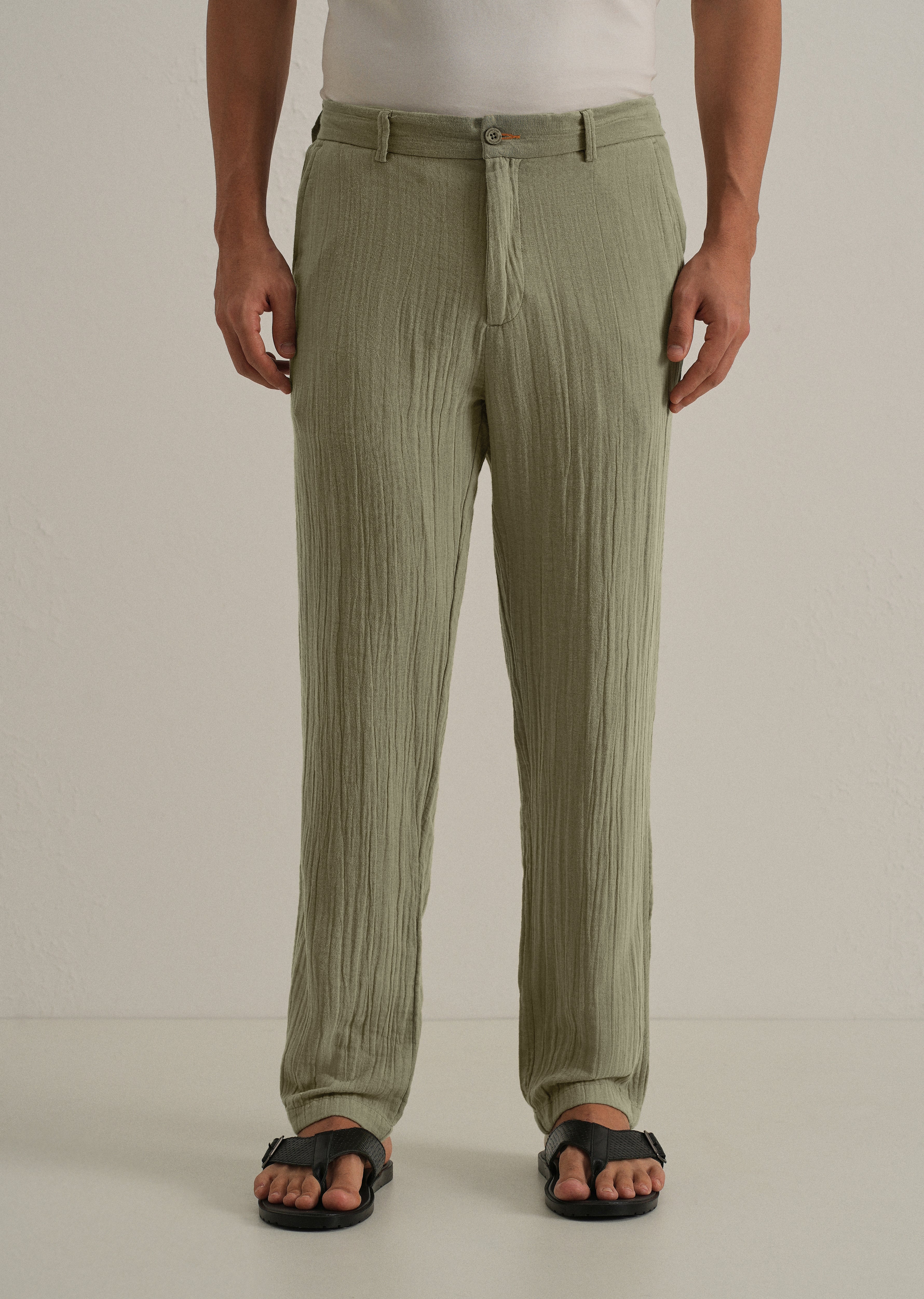 Green Crinkled Cotton Trouser - Image 3
