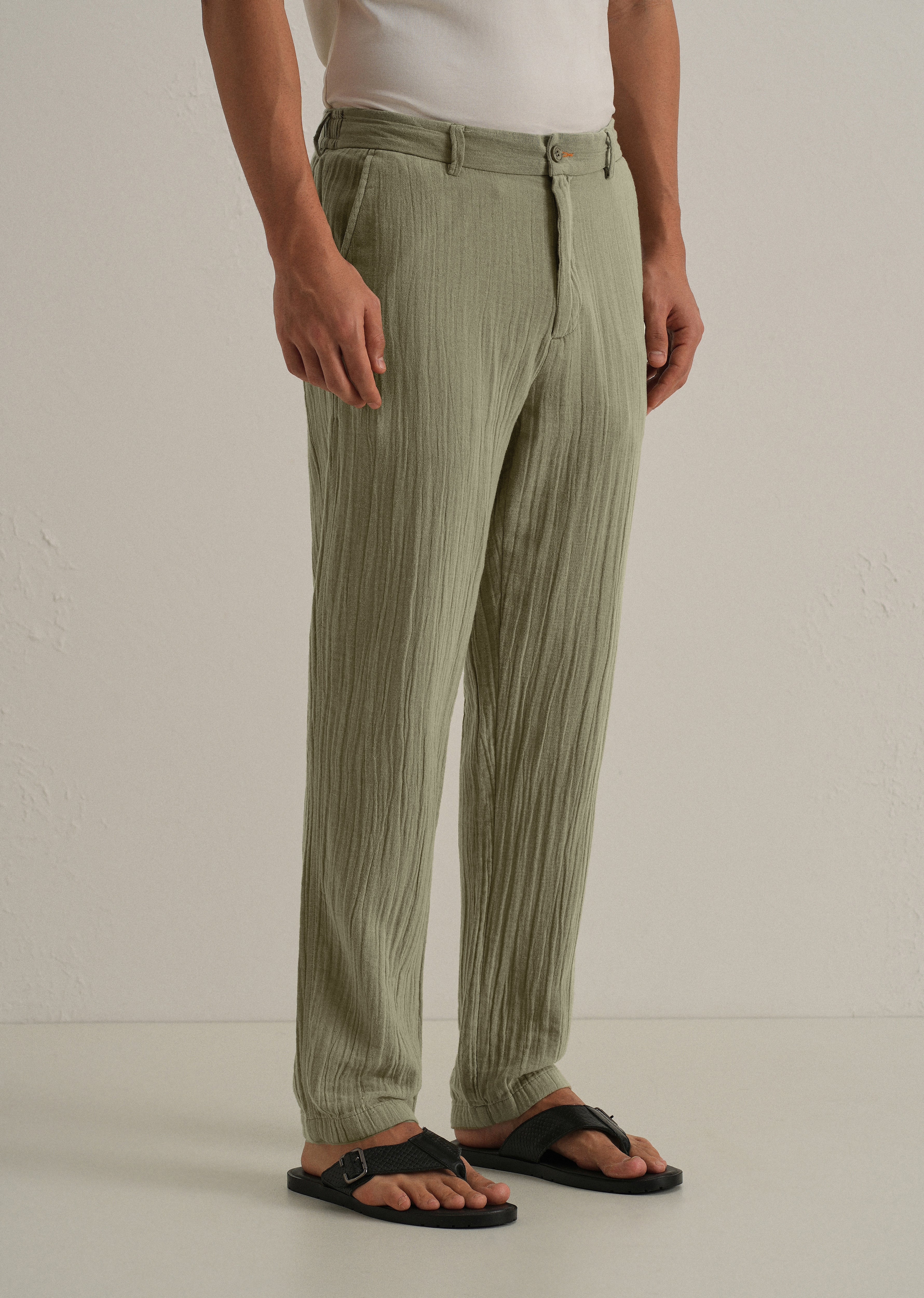 Green Crinkled Cotton Trouser - Image 4