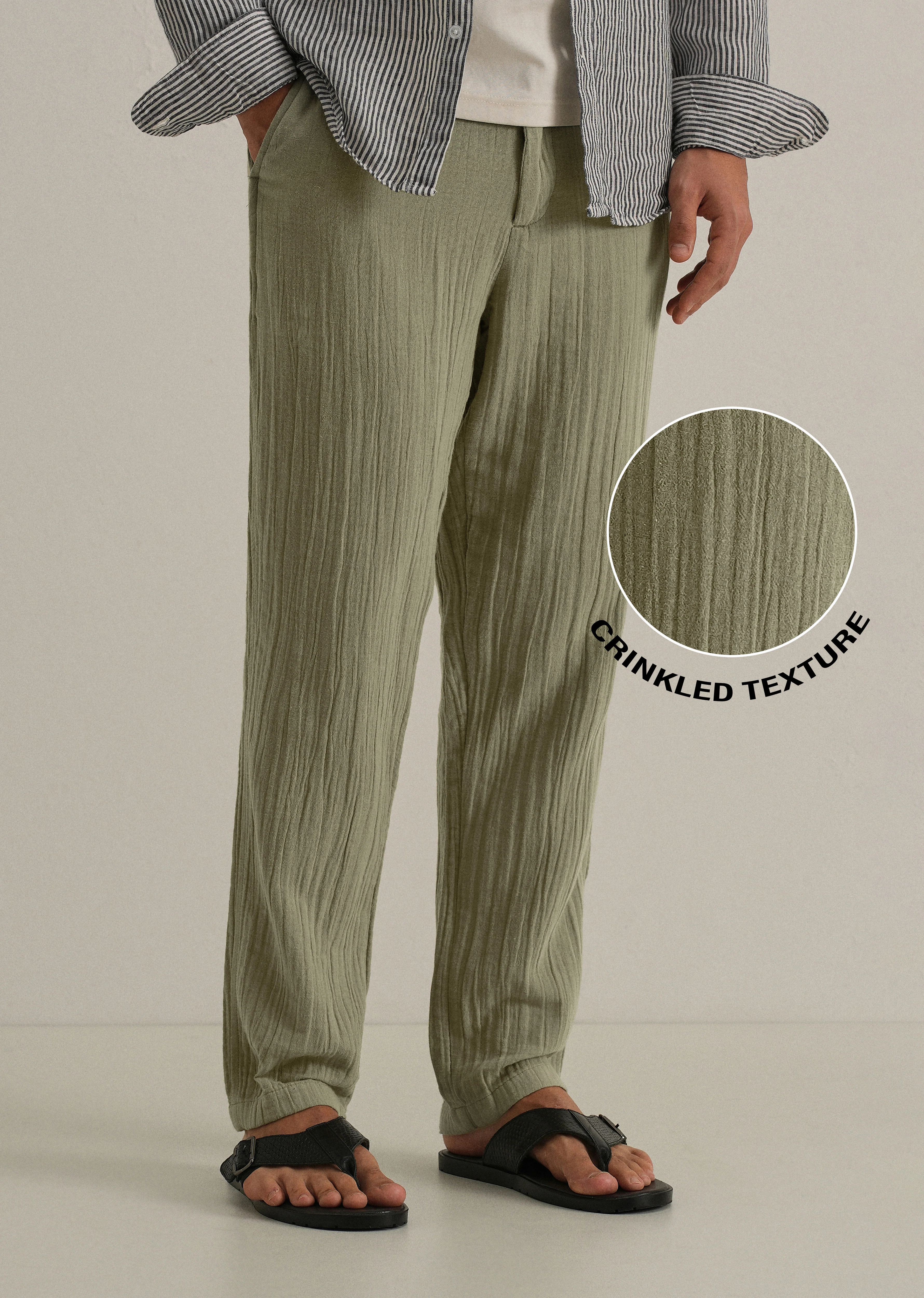 Green Crinkled Cotton Trouser - Image 7