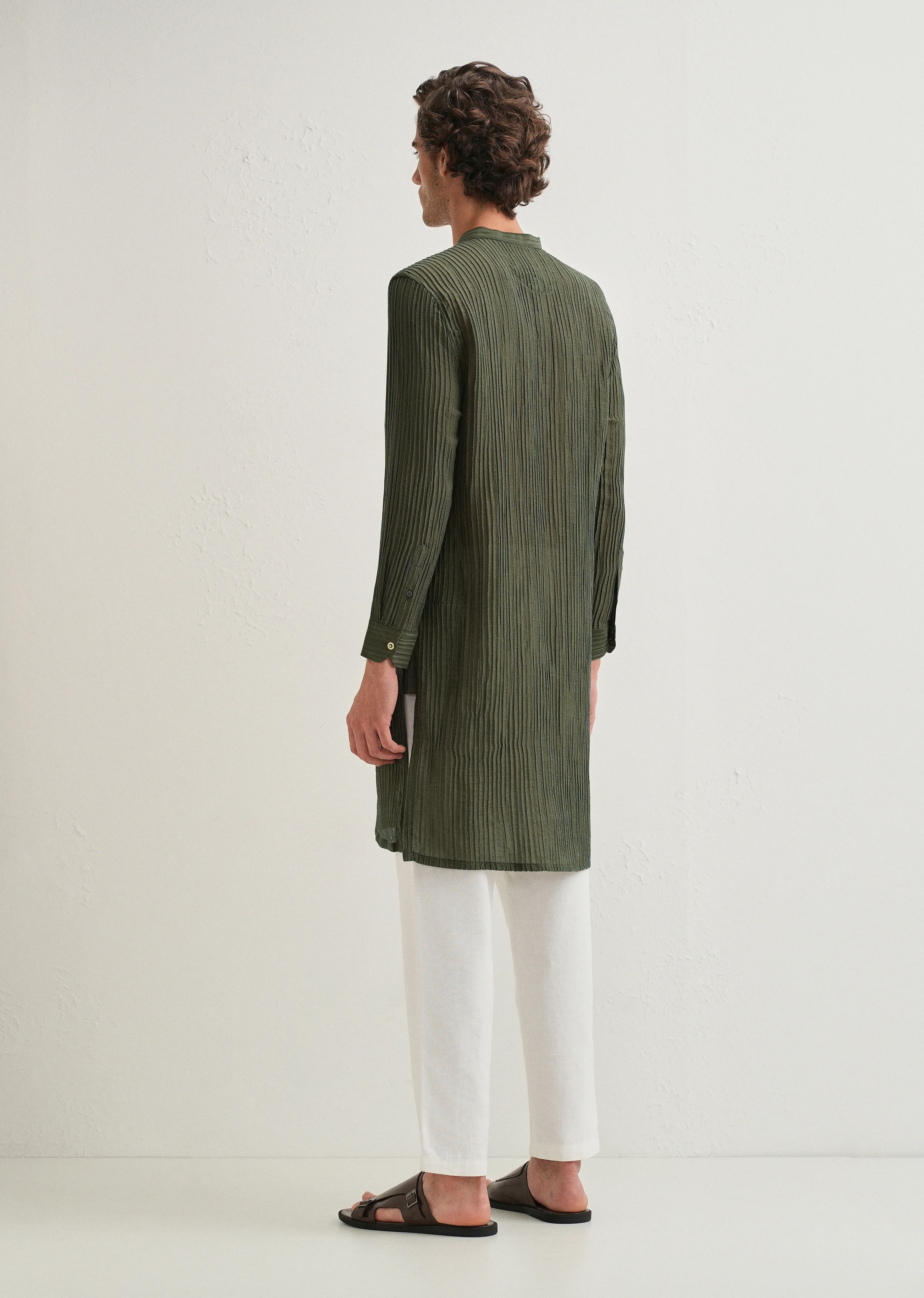 Green Crinkled Stripe Kurta - Image 6