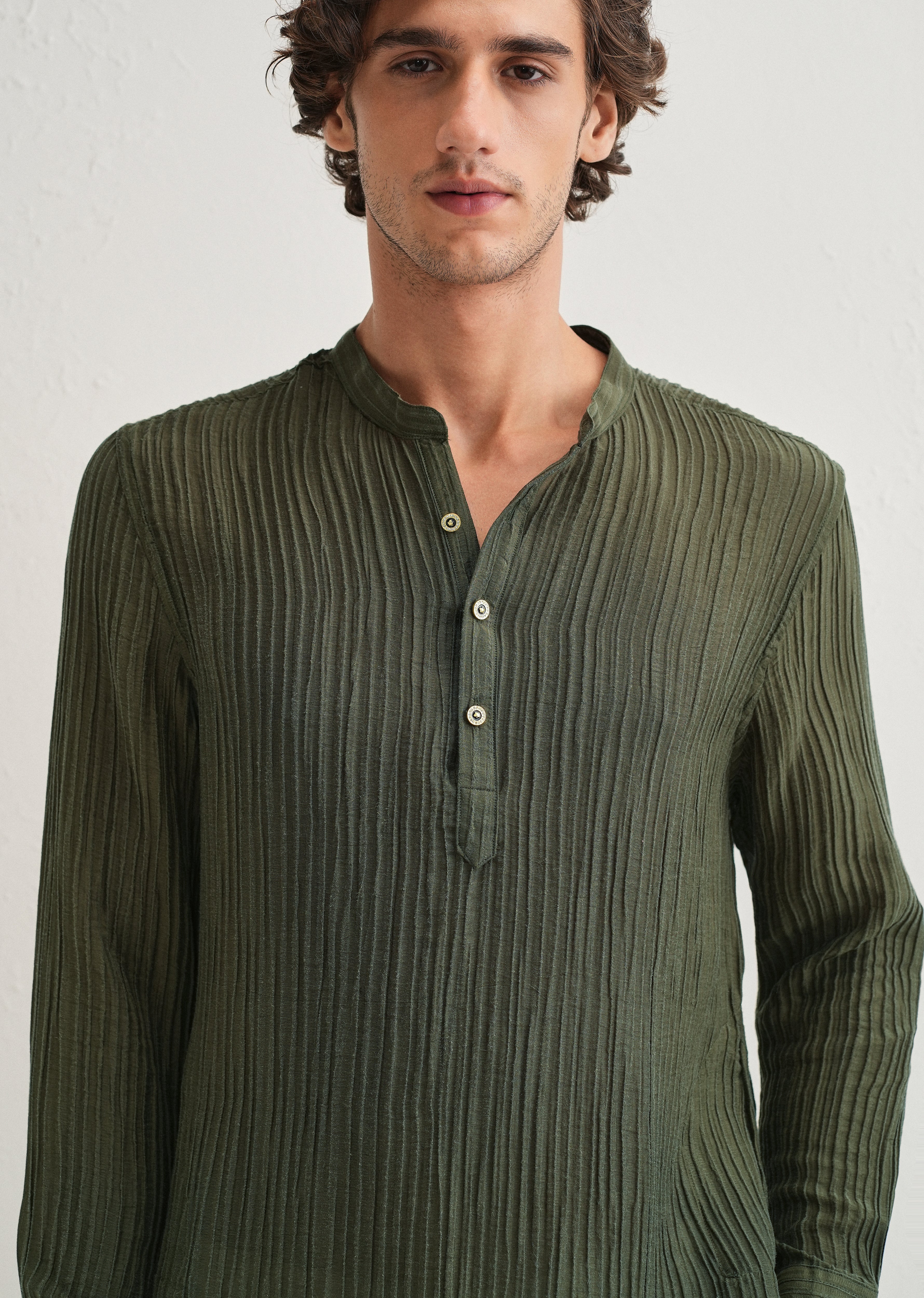 Green Crinkled Stripe Kurta - Image 8