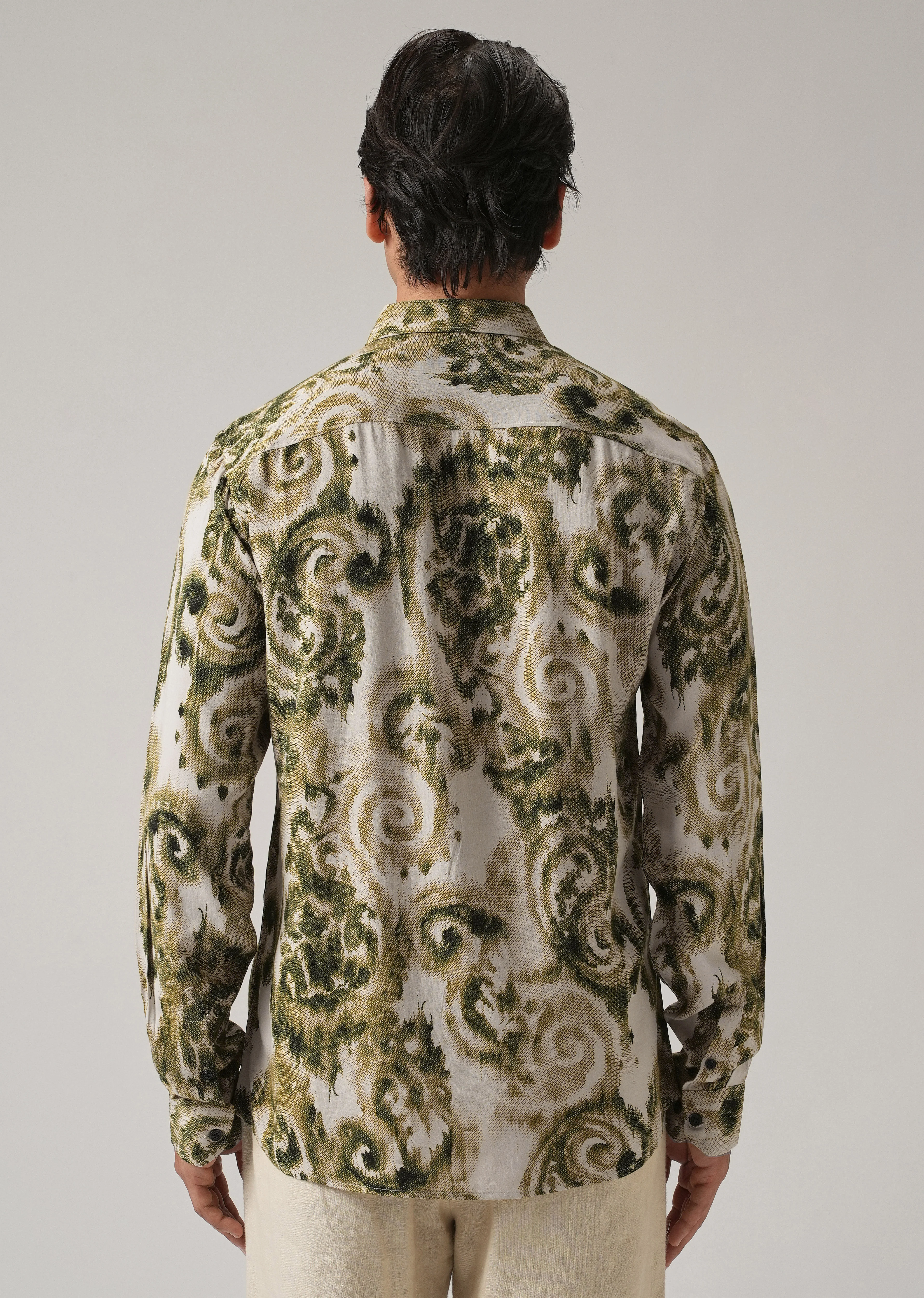 Green Distort Paisley Print Feather Shirt - Image 2