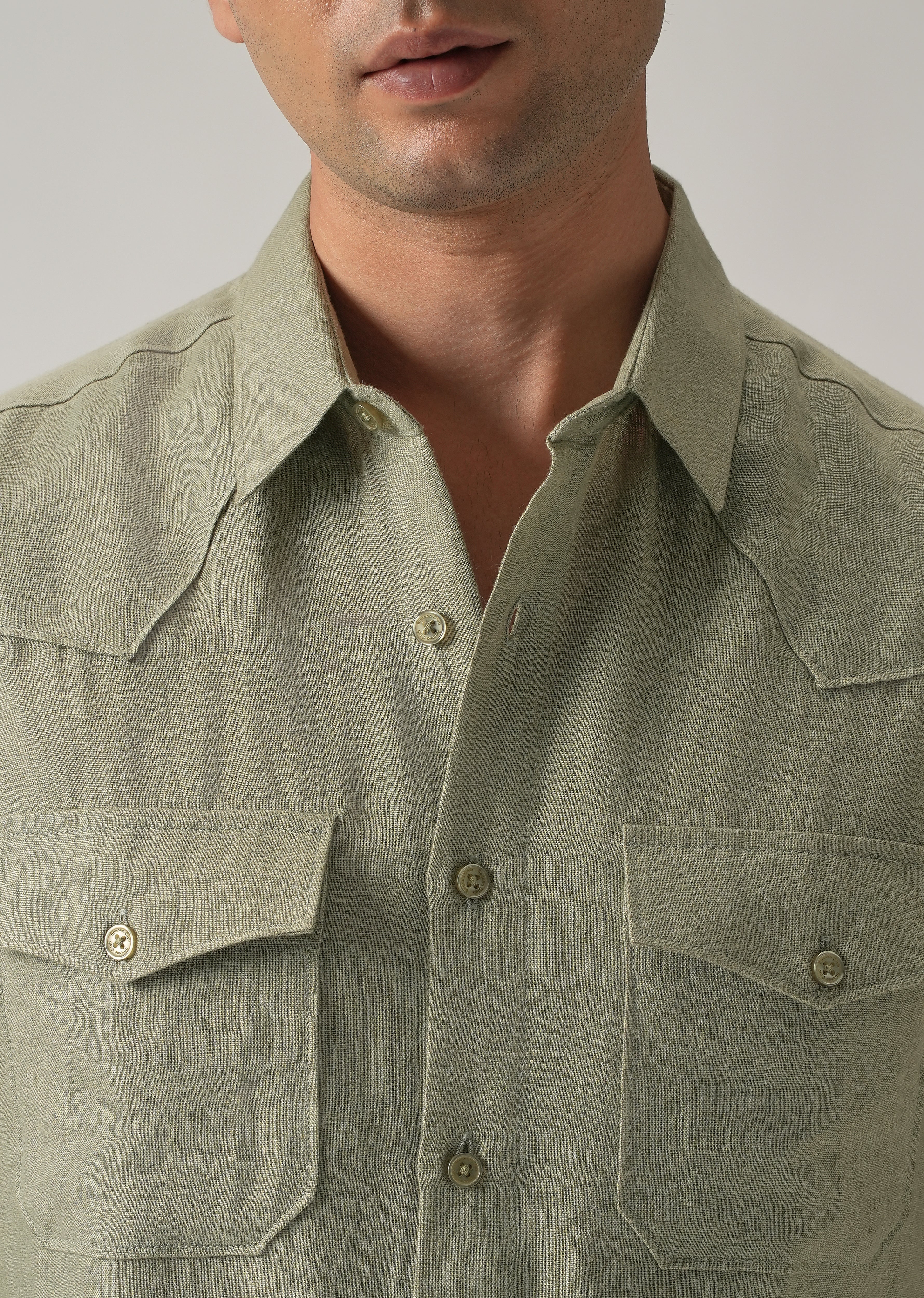 Green Double Pocket 100% Pure Irish Linen Shirt - Image 6