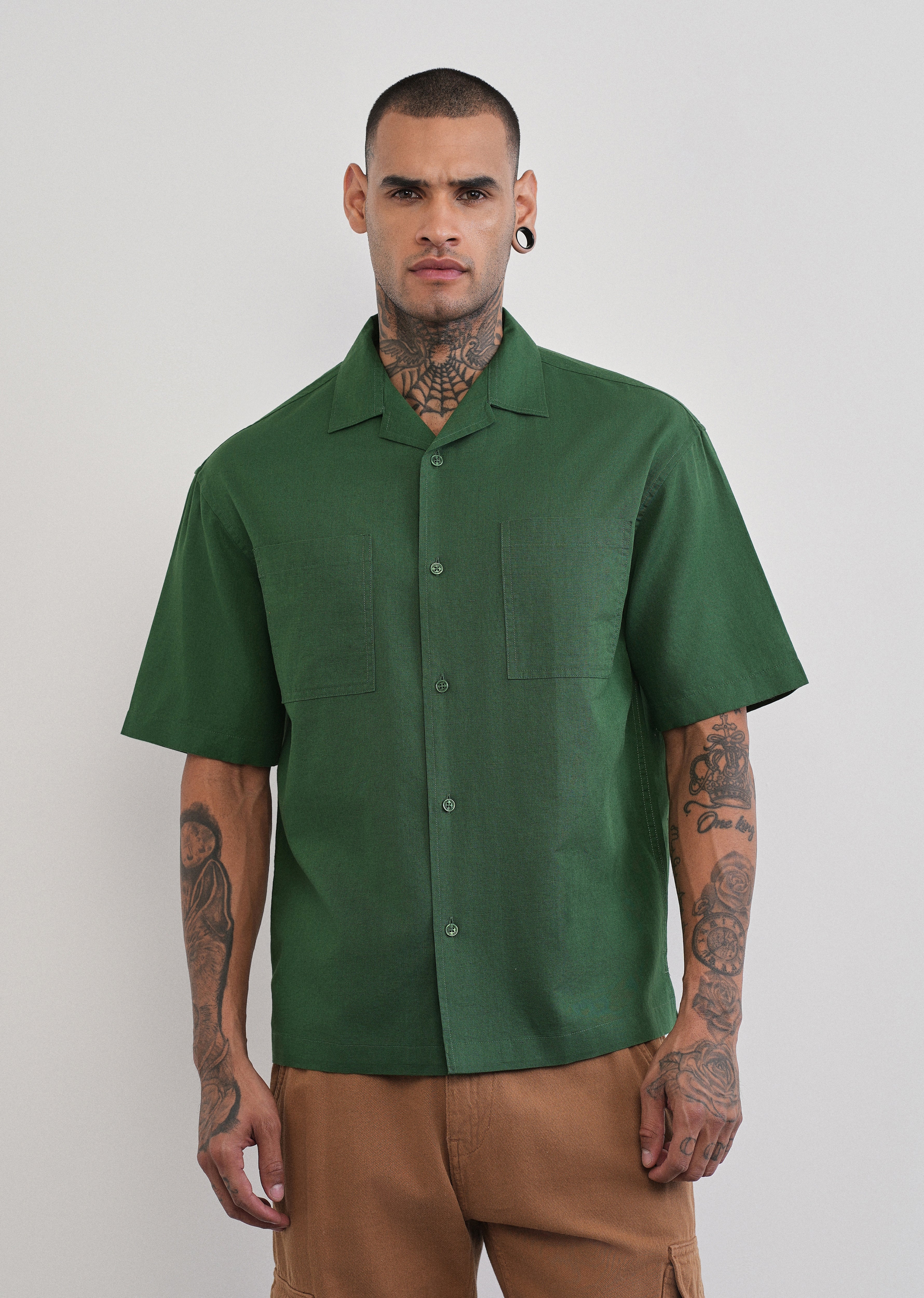 Green Double Pocket Cotton Linen Shirt - Image 3