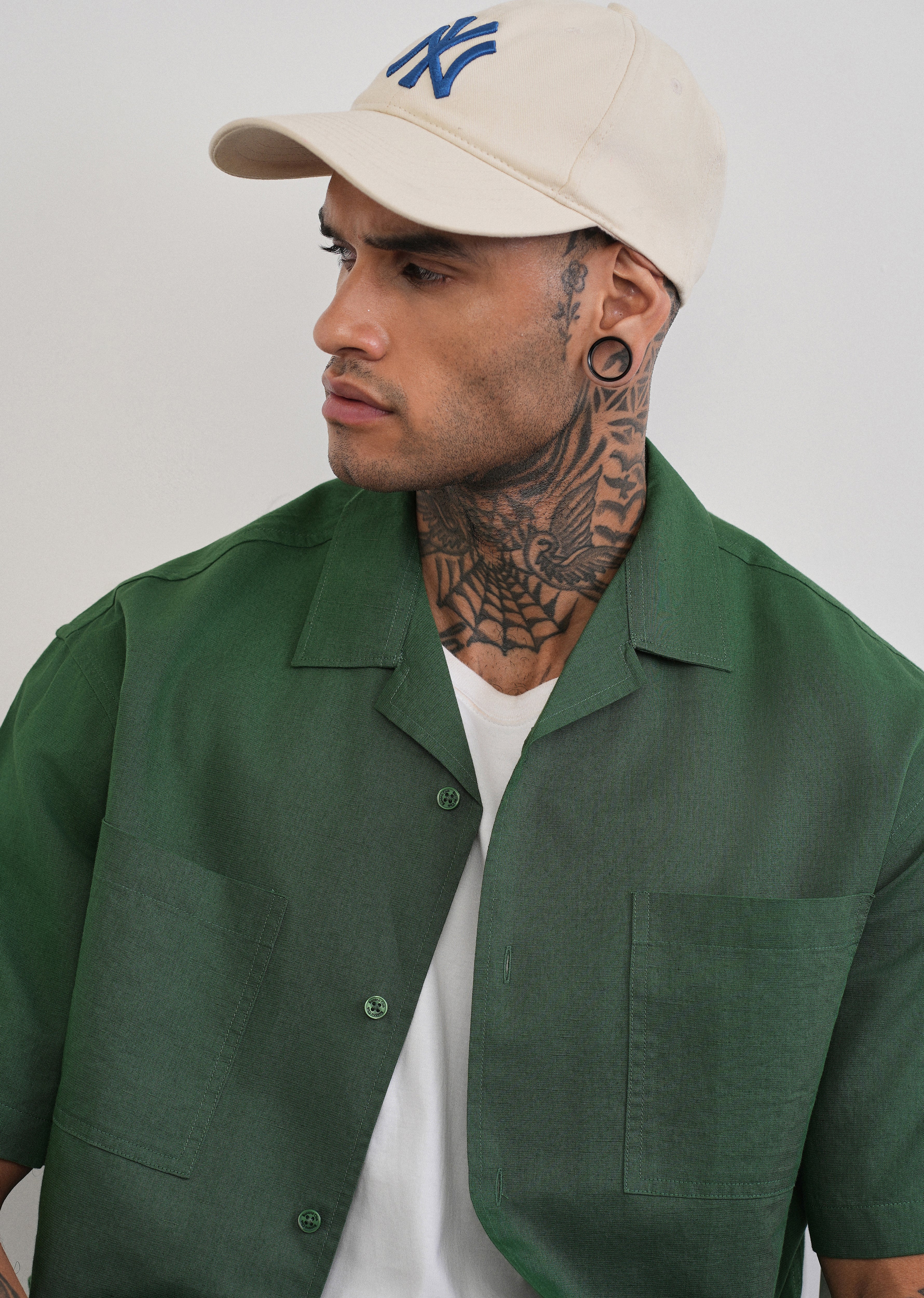 Green Double Pocket Cotton Linen Shirt - Image 5