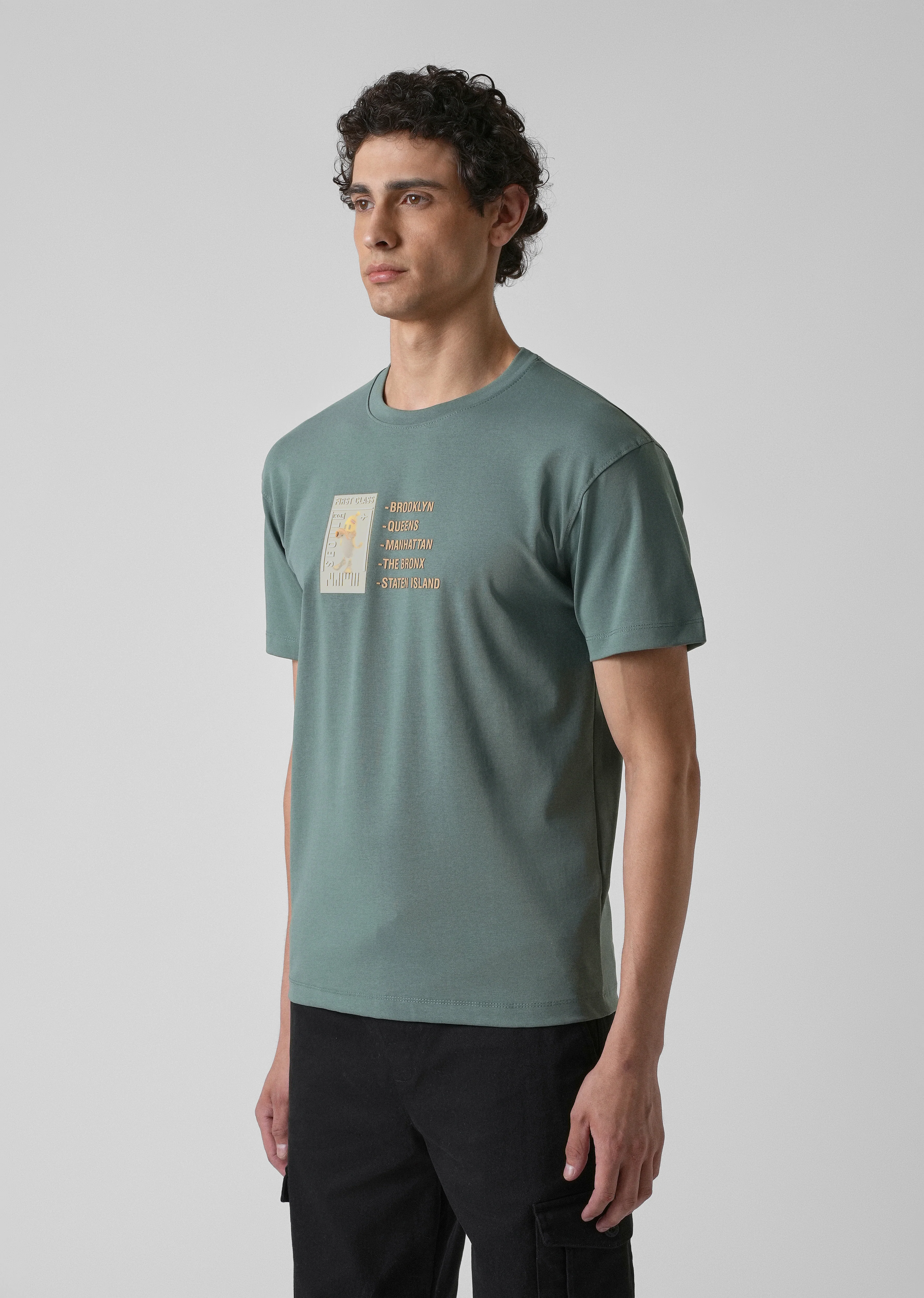 Green Embossed Printed Slim Fit T-shirt - Image 4