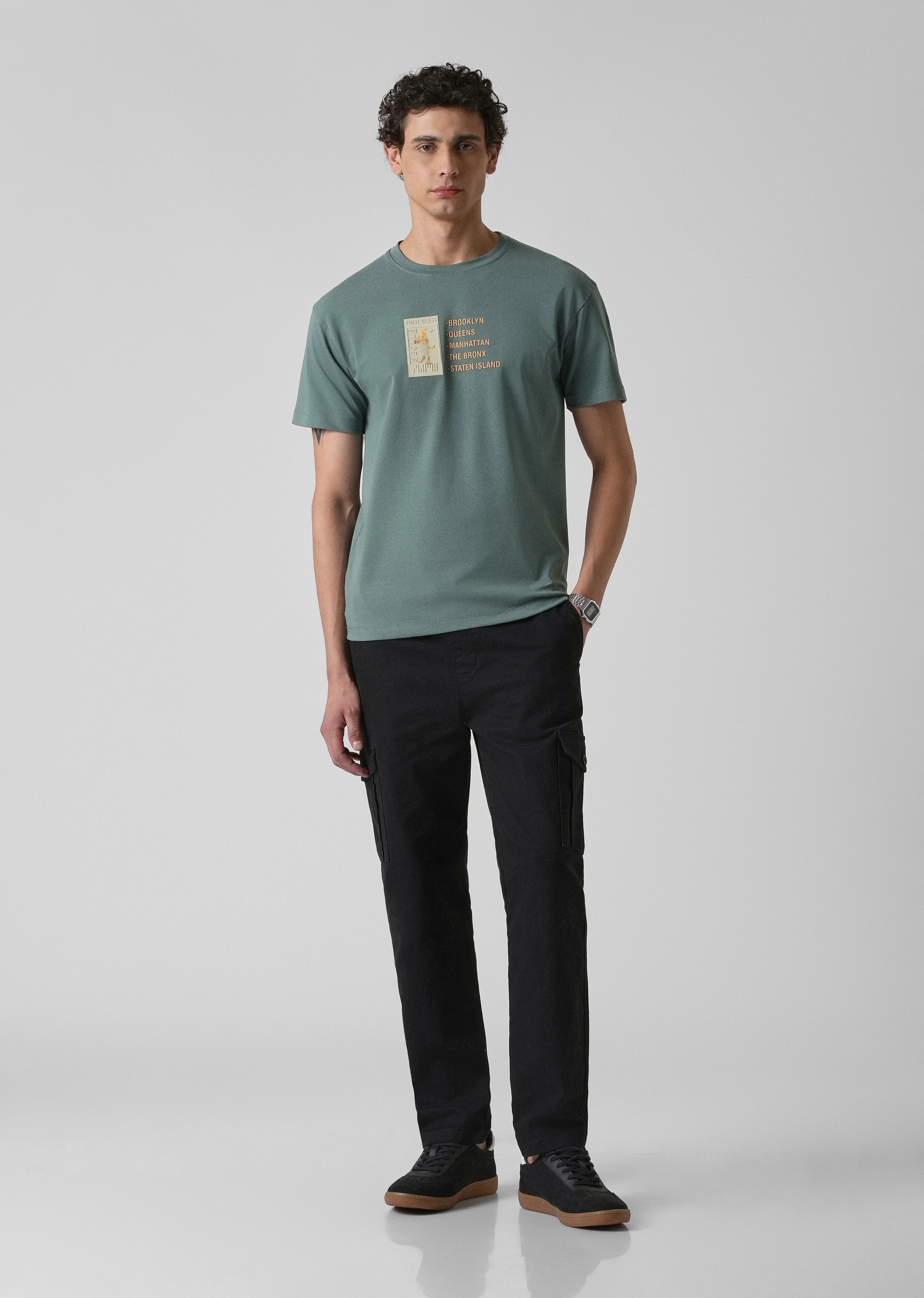 Green Embossed Printed Slim Fit T-shirt - Image 6