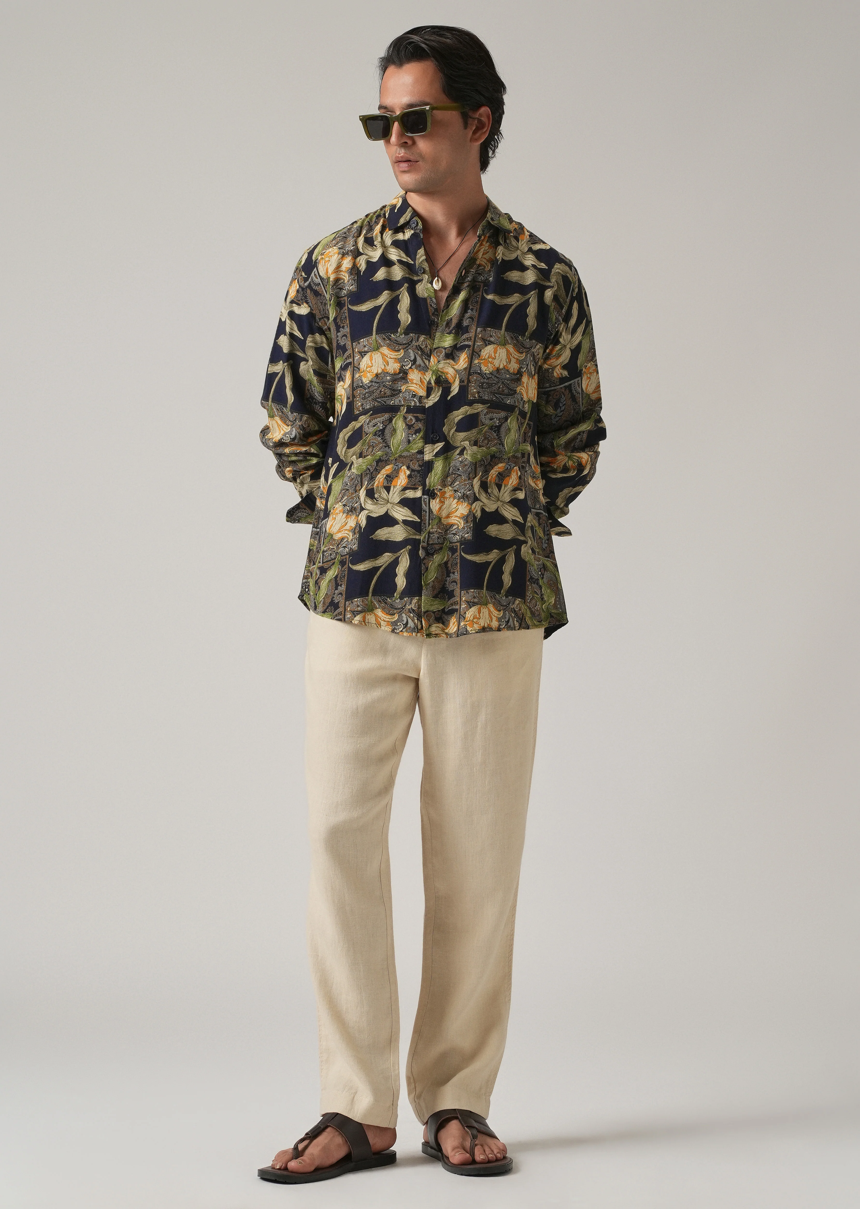 Green Exotic Lily Print Feather Shirt - Image 6