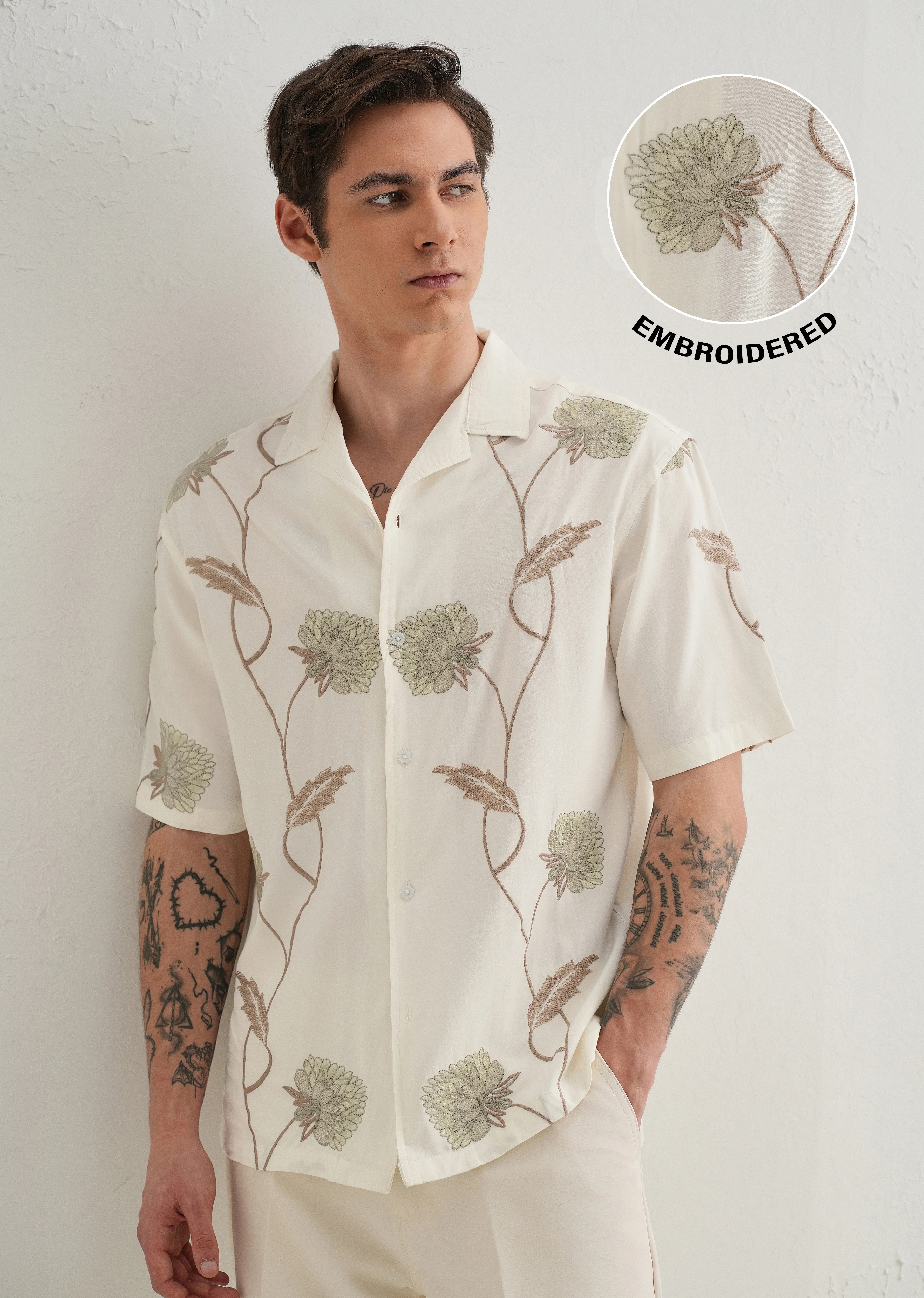 Green Floral Front Embroidery Shirt - Image 7