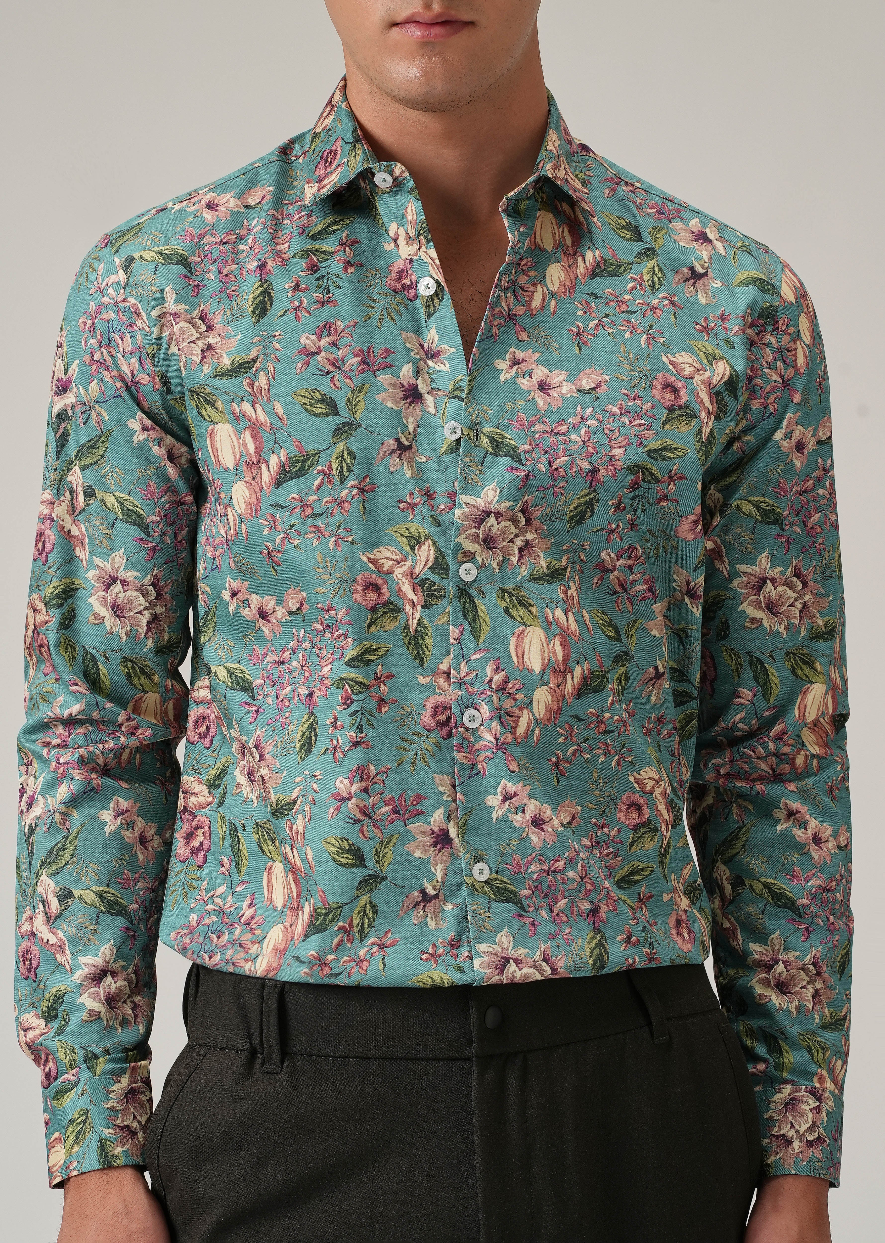 Green Floral Print Shirt - Image 7