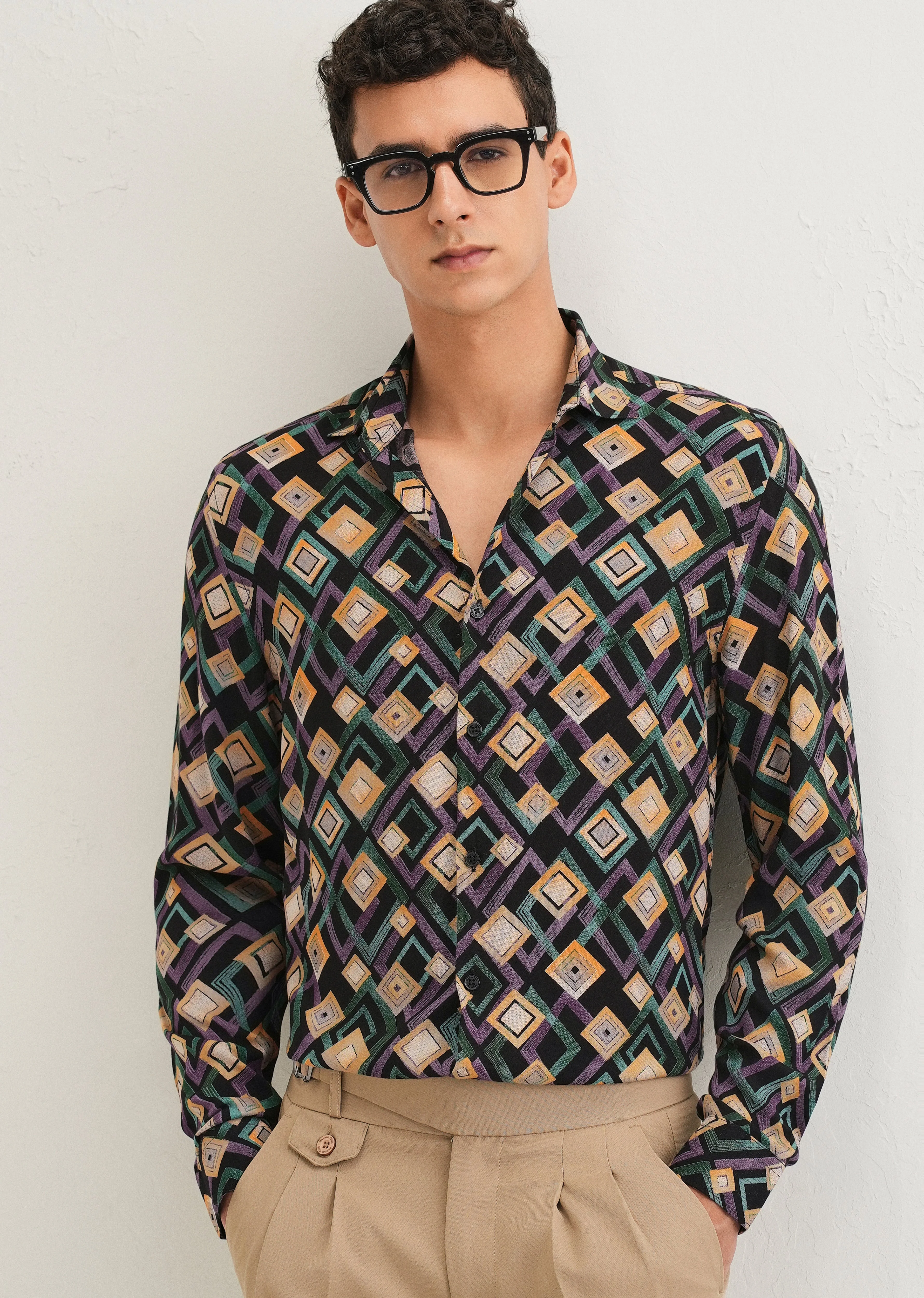 Green Geometric Feather Shirt - Image 6
