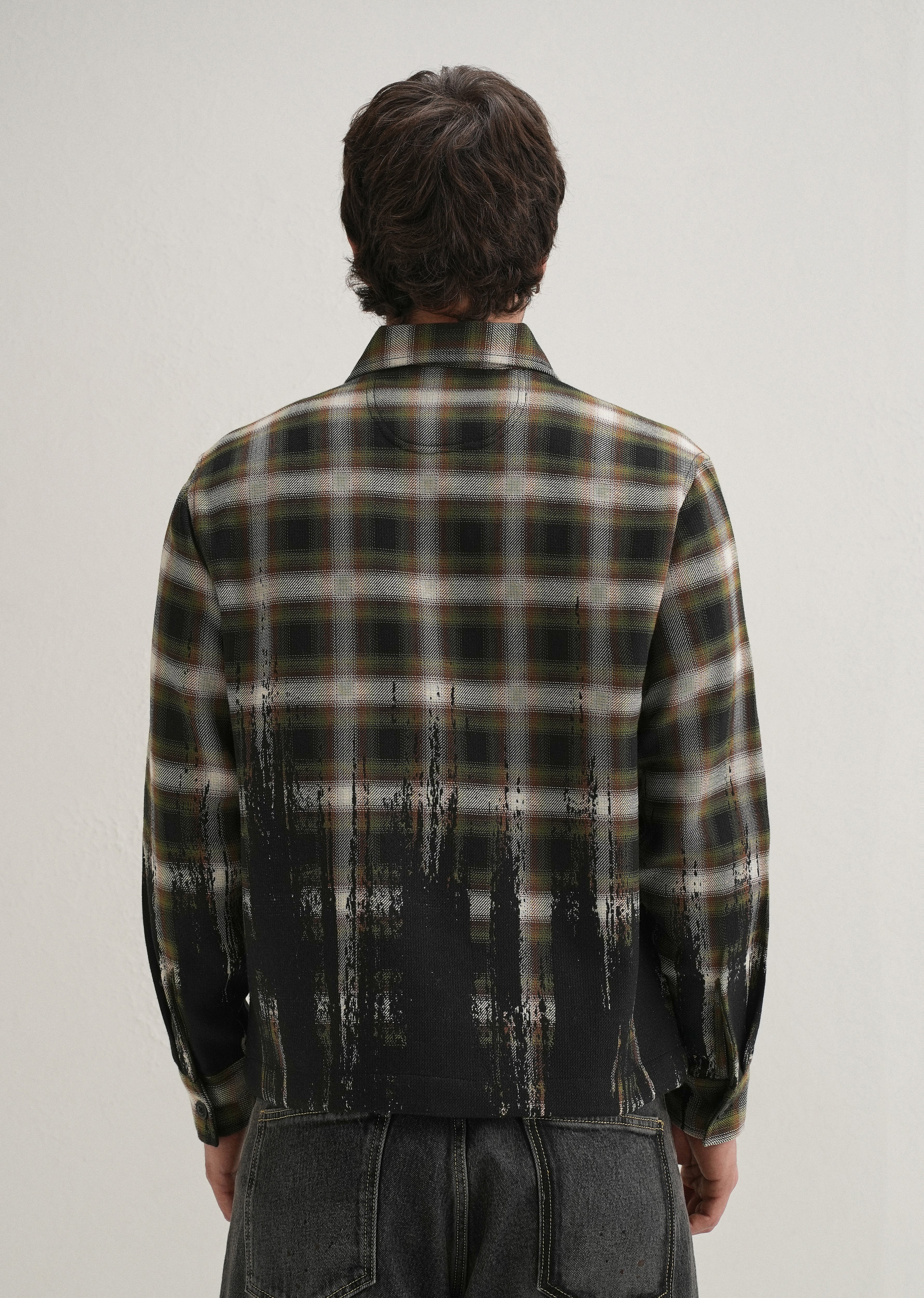 Green Gradient Grunge Check Shacket - Image 3