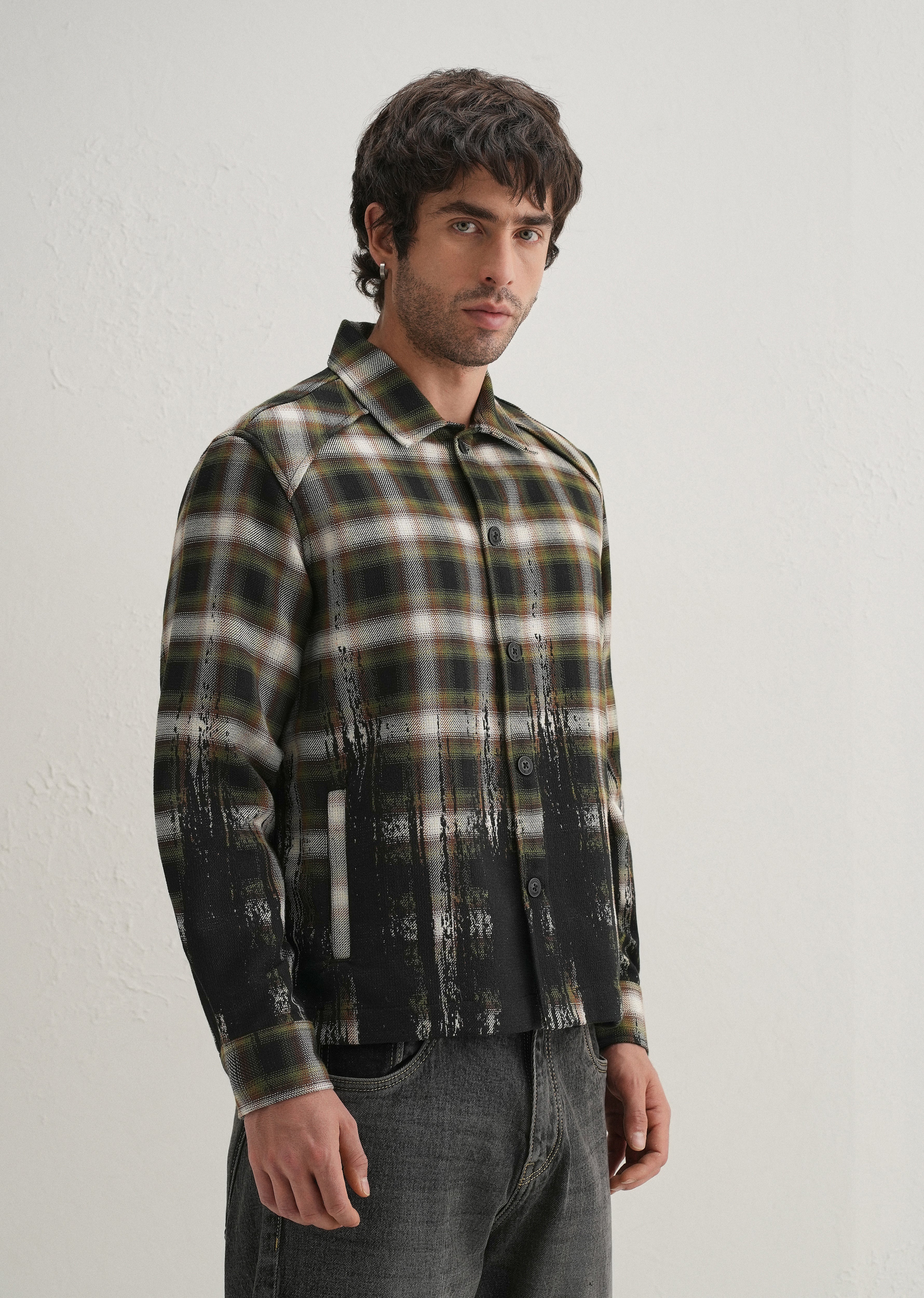 Green Gradient Grunge Check Shacket - Image 5
