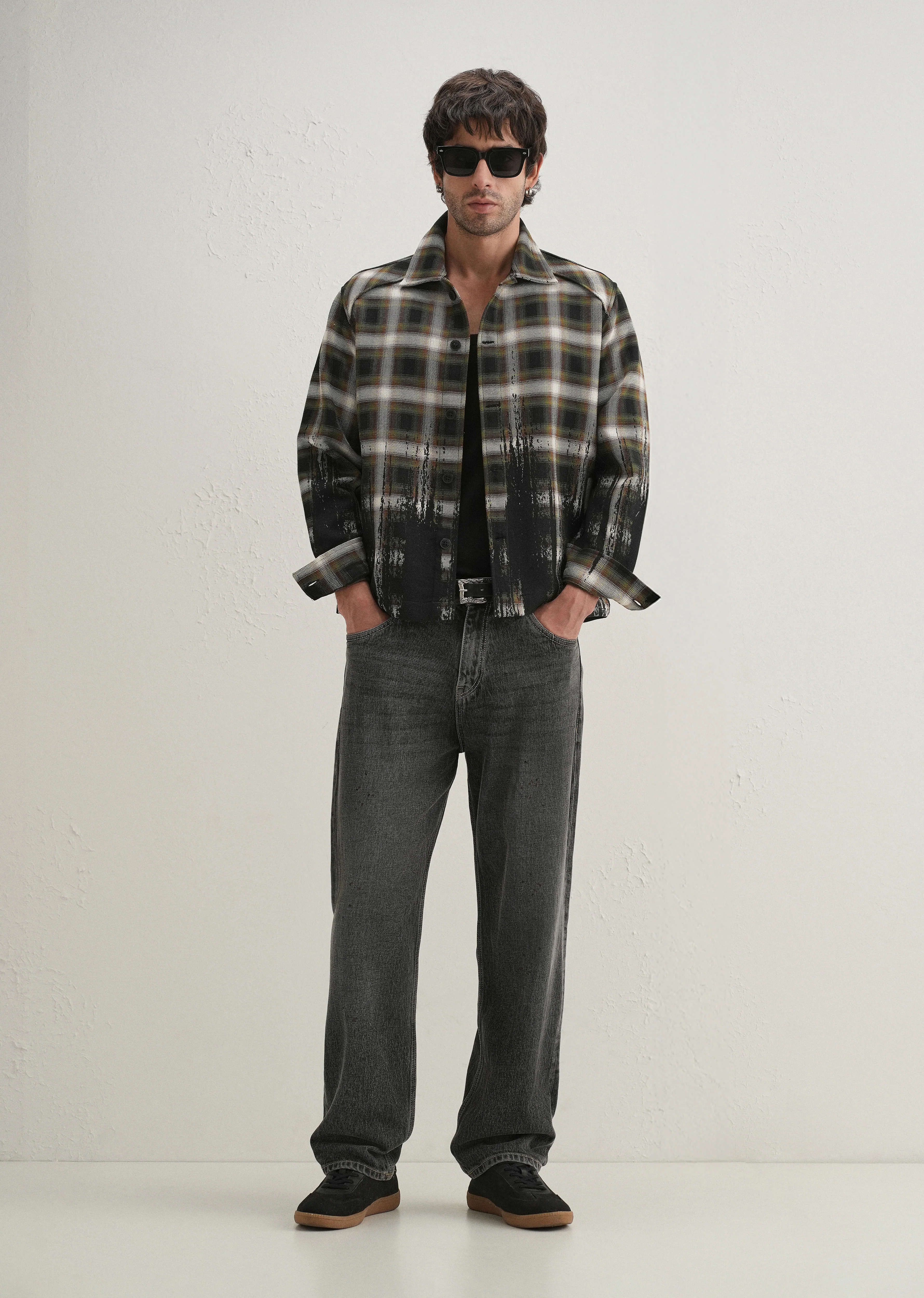 Green Gradient Grunge Check Shacket - Image 7