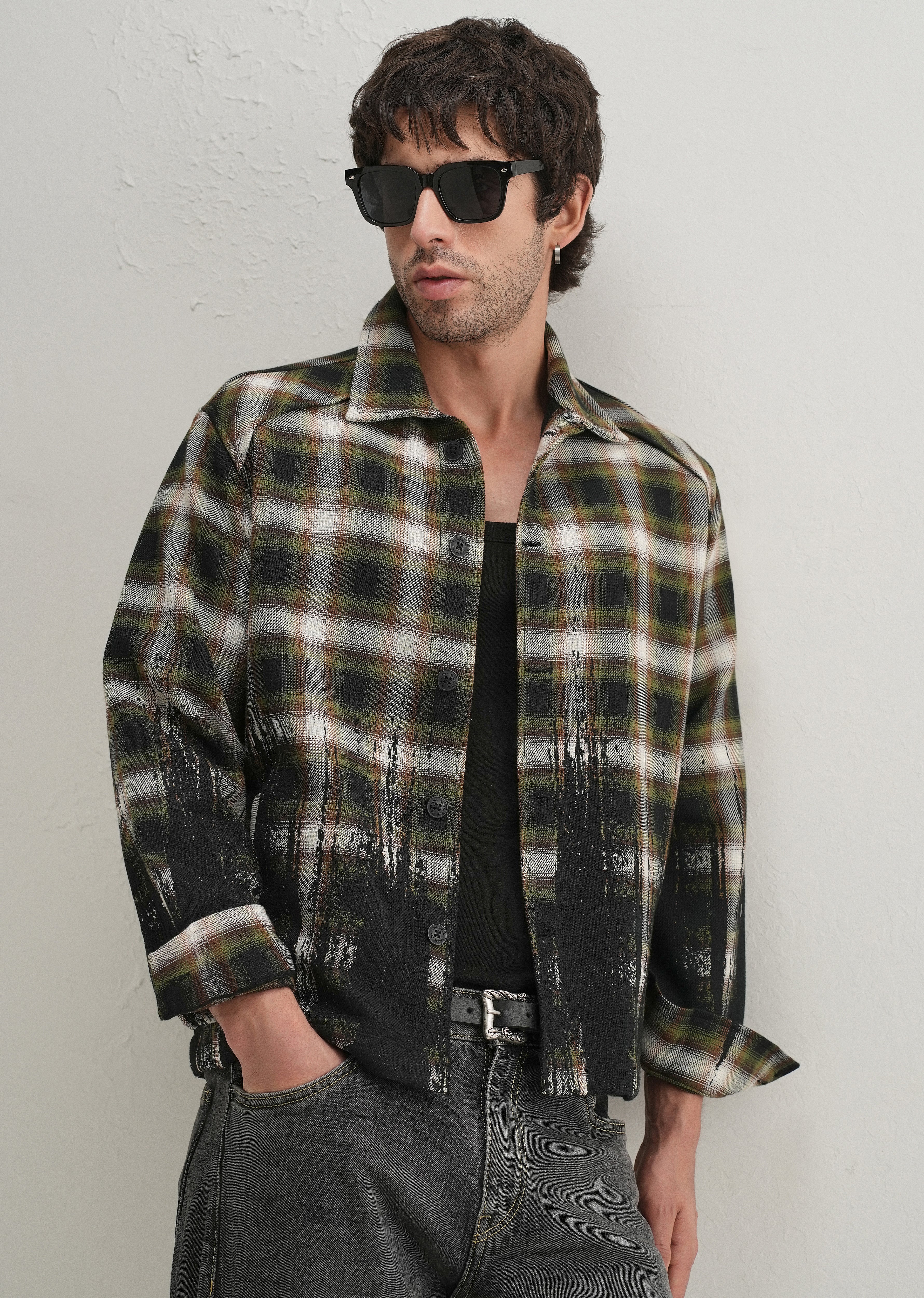 Green Gradient Grunge Check Shacket - Image 8