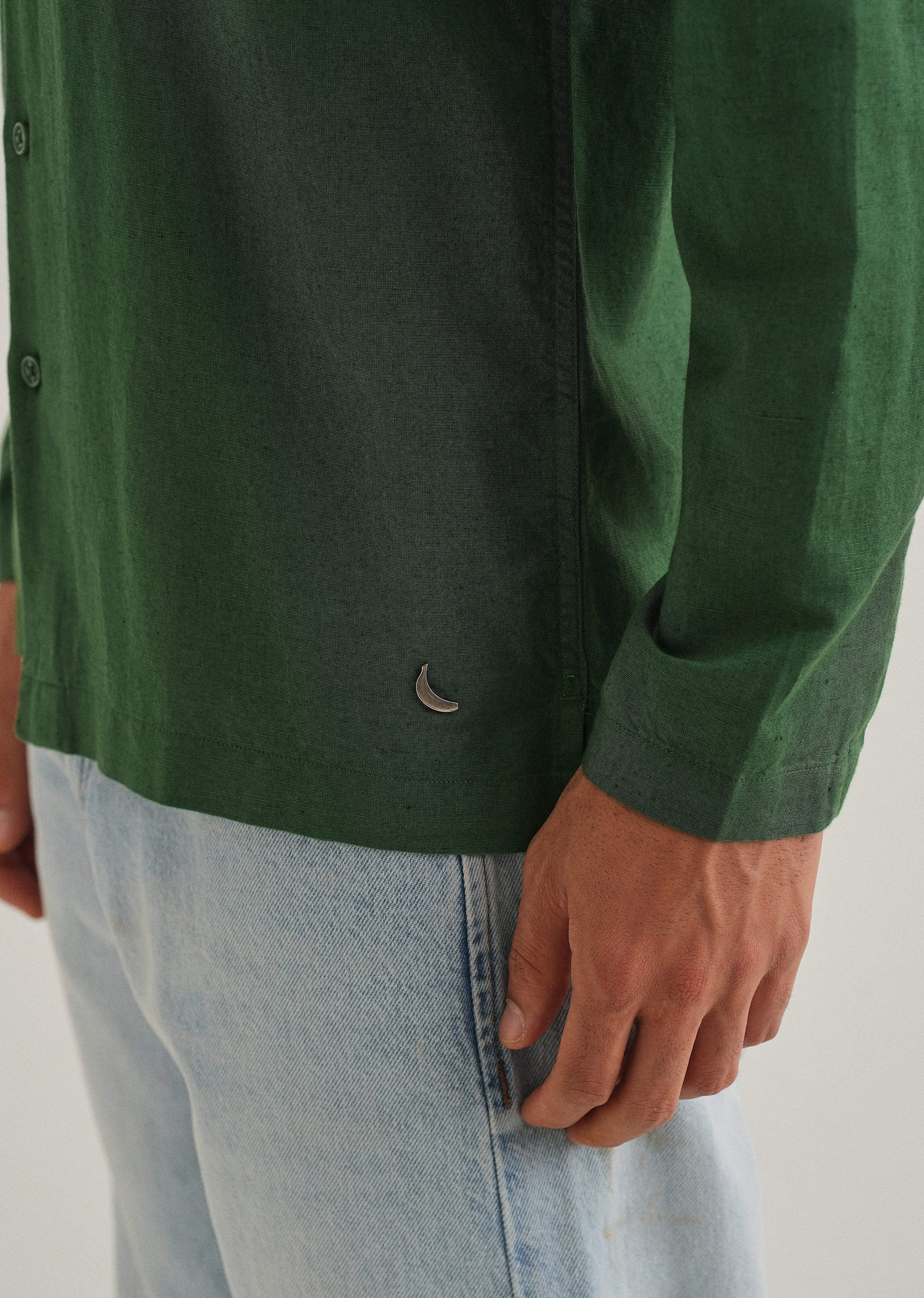 Green Hidden Sleeve Placket Cotton Linen Shirt - Image 7