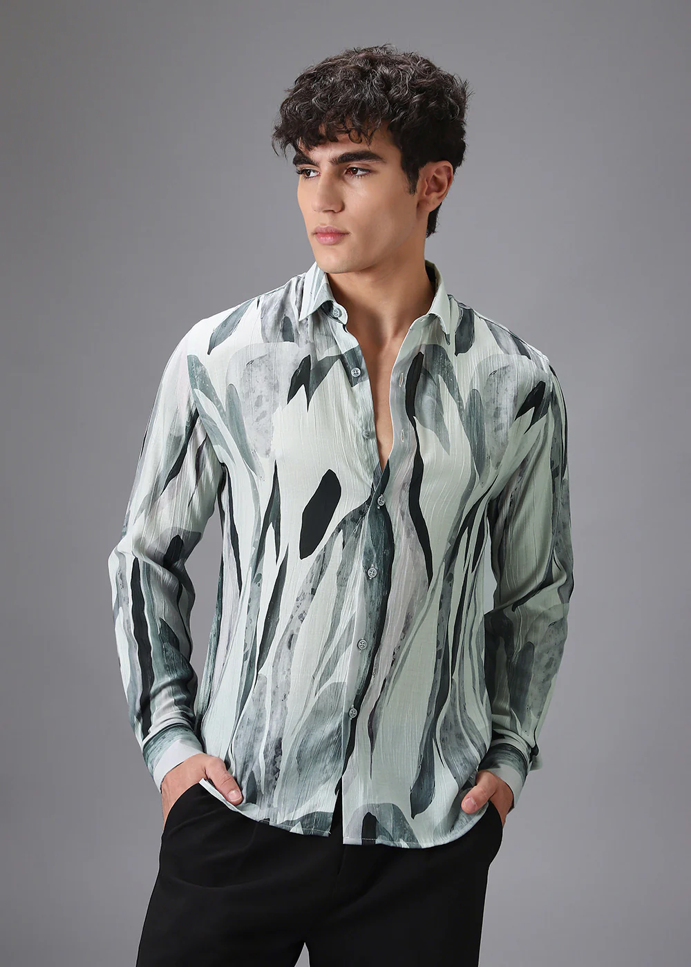 Green Leaf Crushed Printed Shirt - Image 3