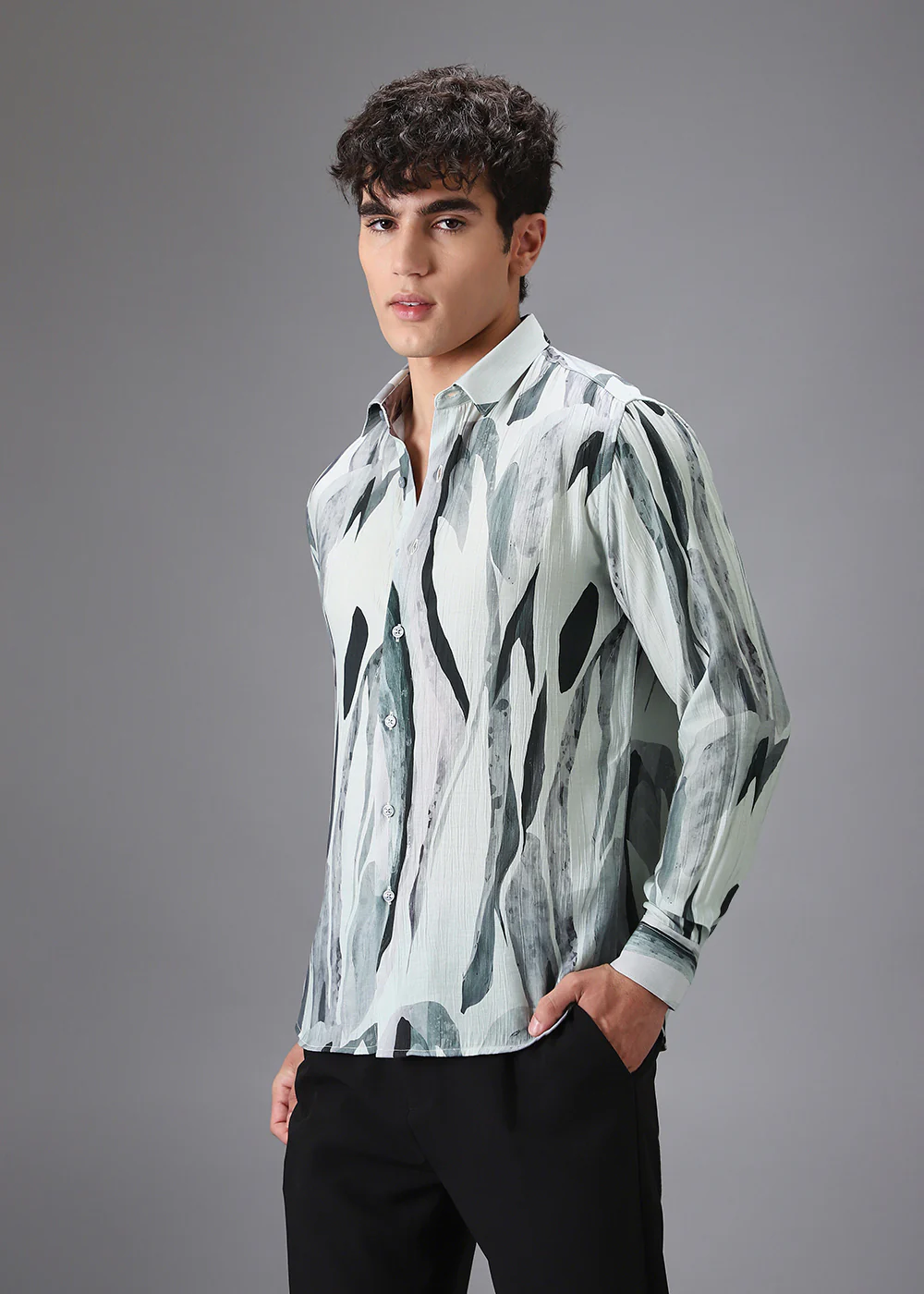 Green Leaf Crushed Printed Shirt - Image 5