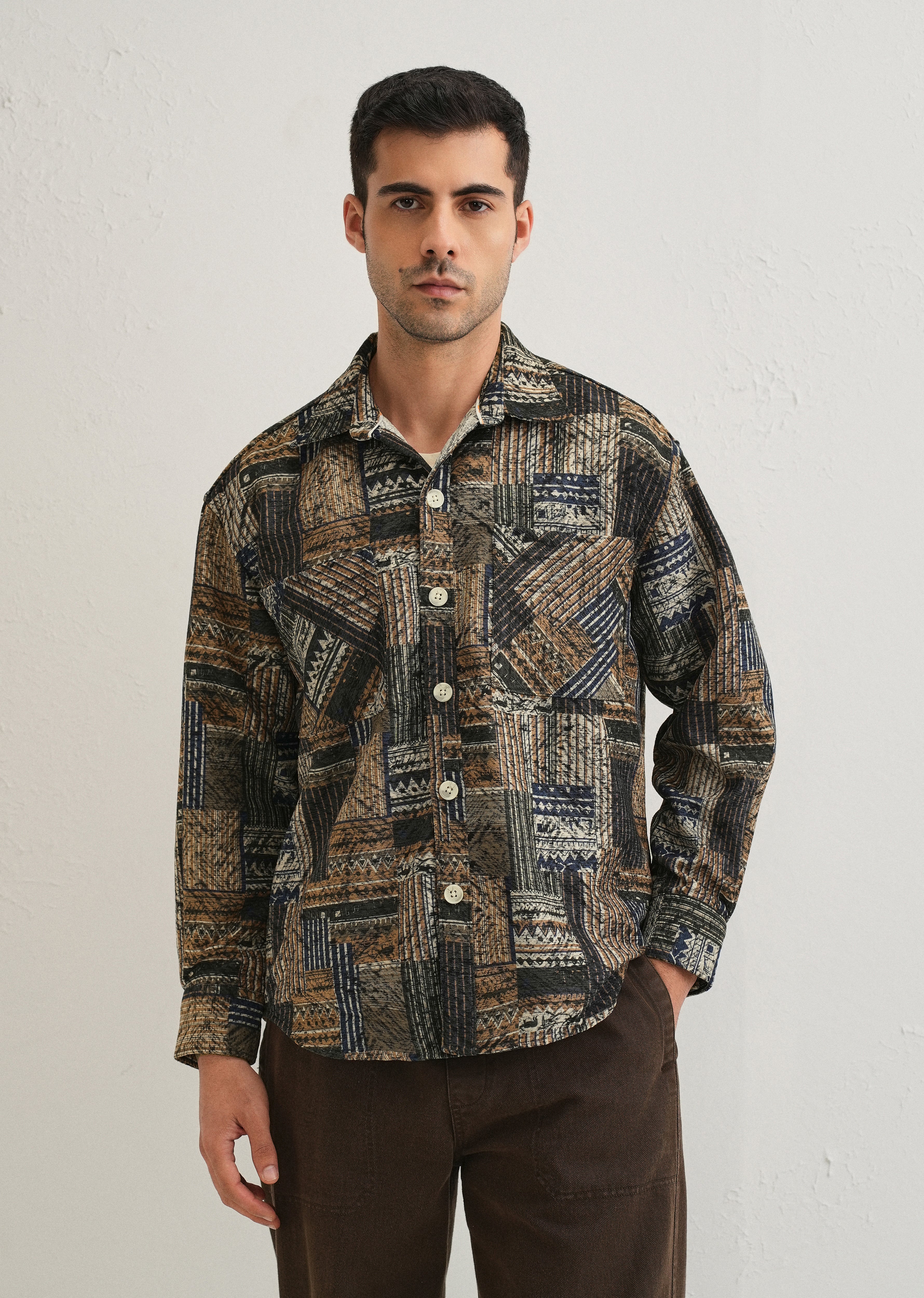 Green Line Abstract Regular Fit Shacket - Image 3