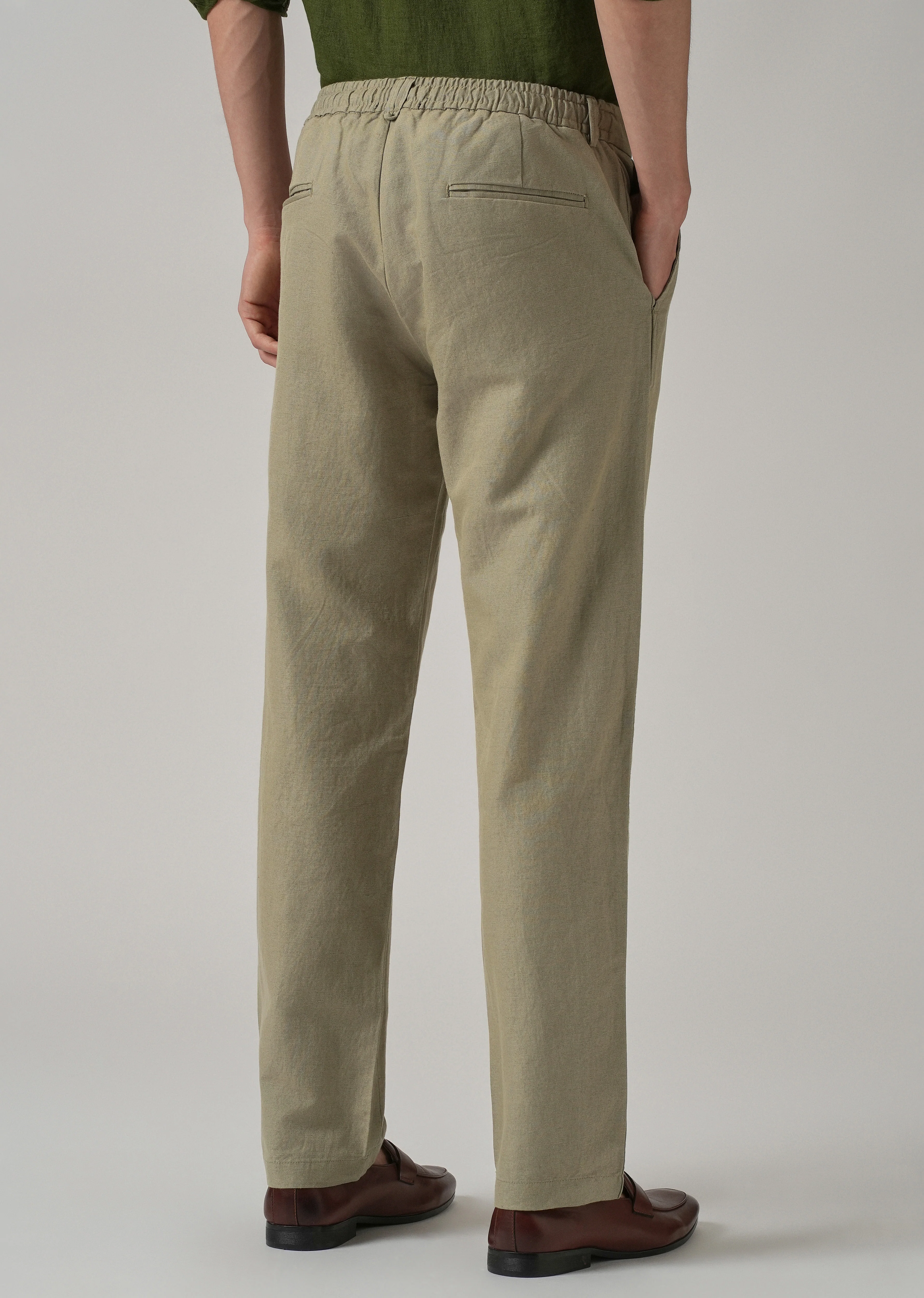 Green Linen Relaxed Fit Trouser - Image 2