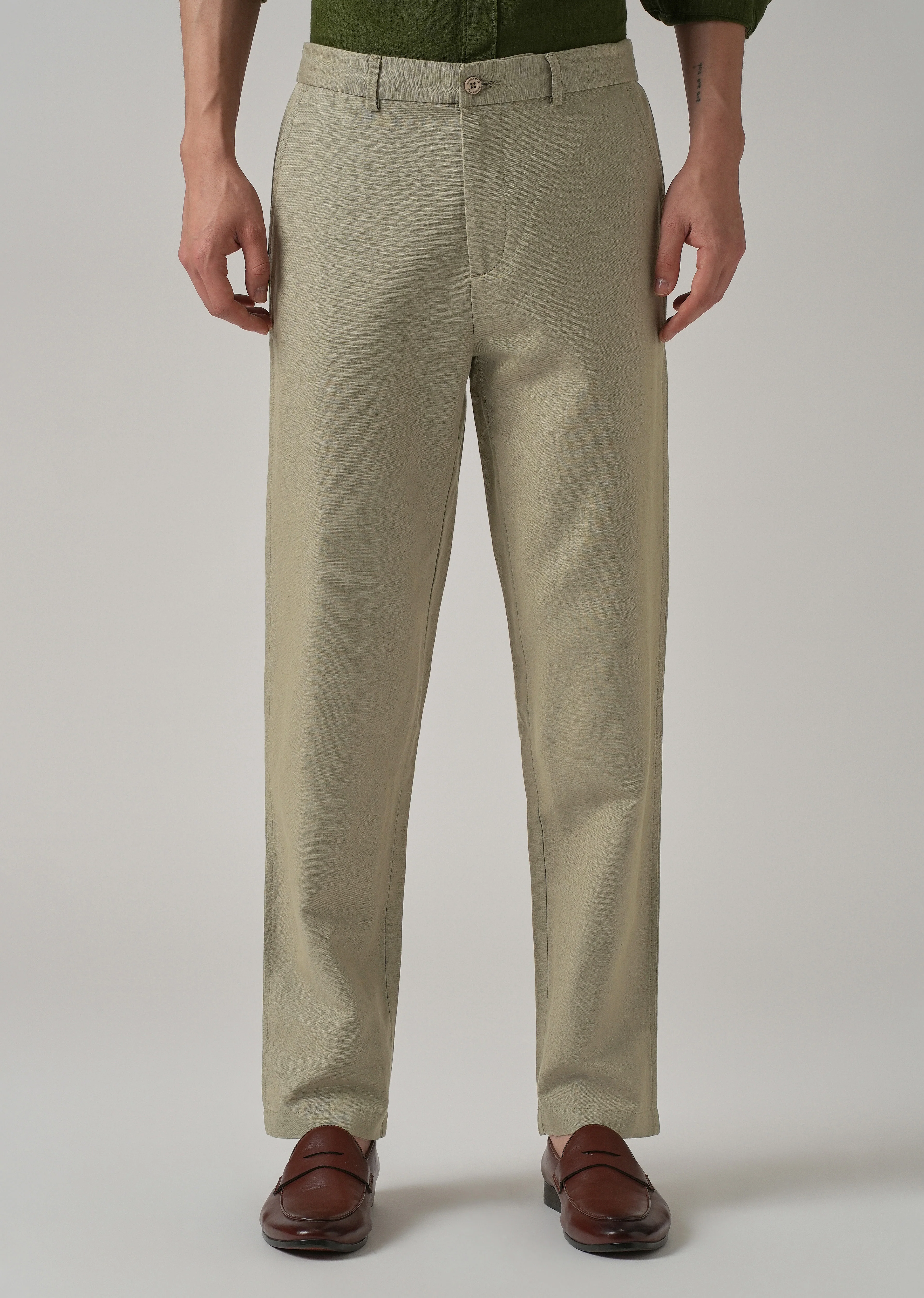 Green Linen Relaxed Fit Trouser - Image 3