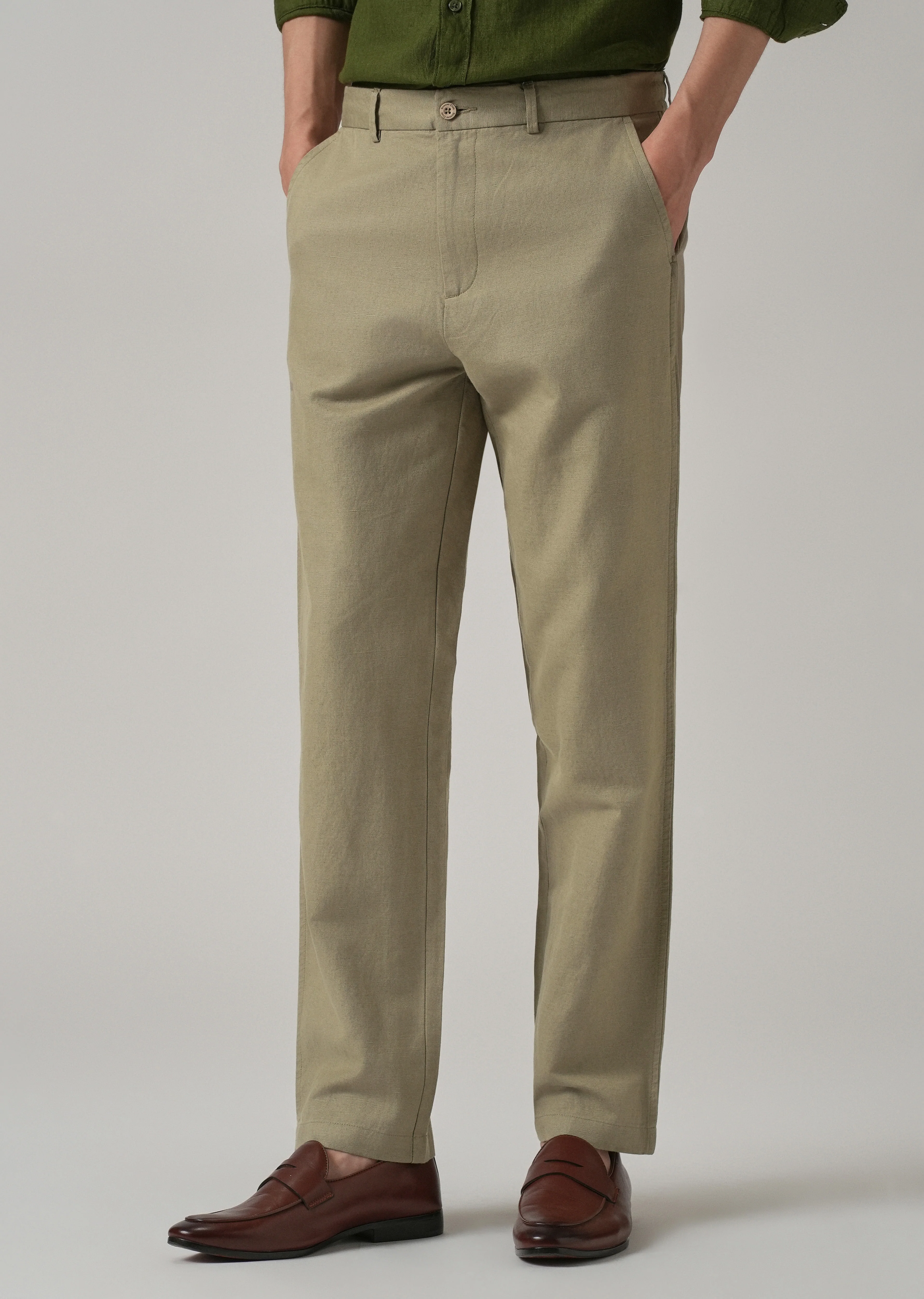 Green Linen Relaxed Fit Trouser - Image 4