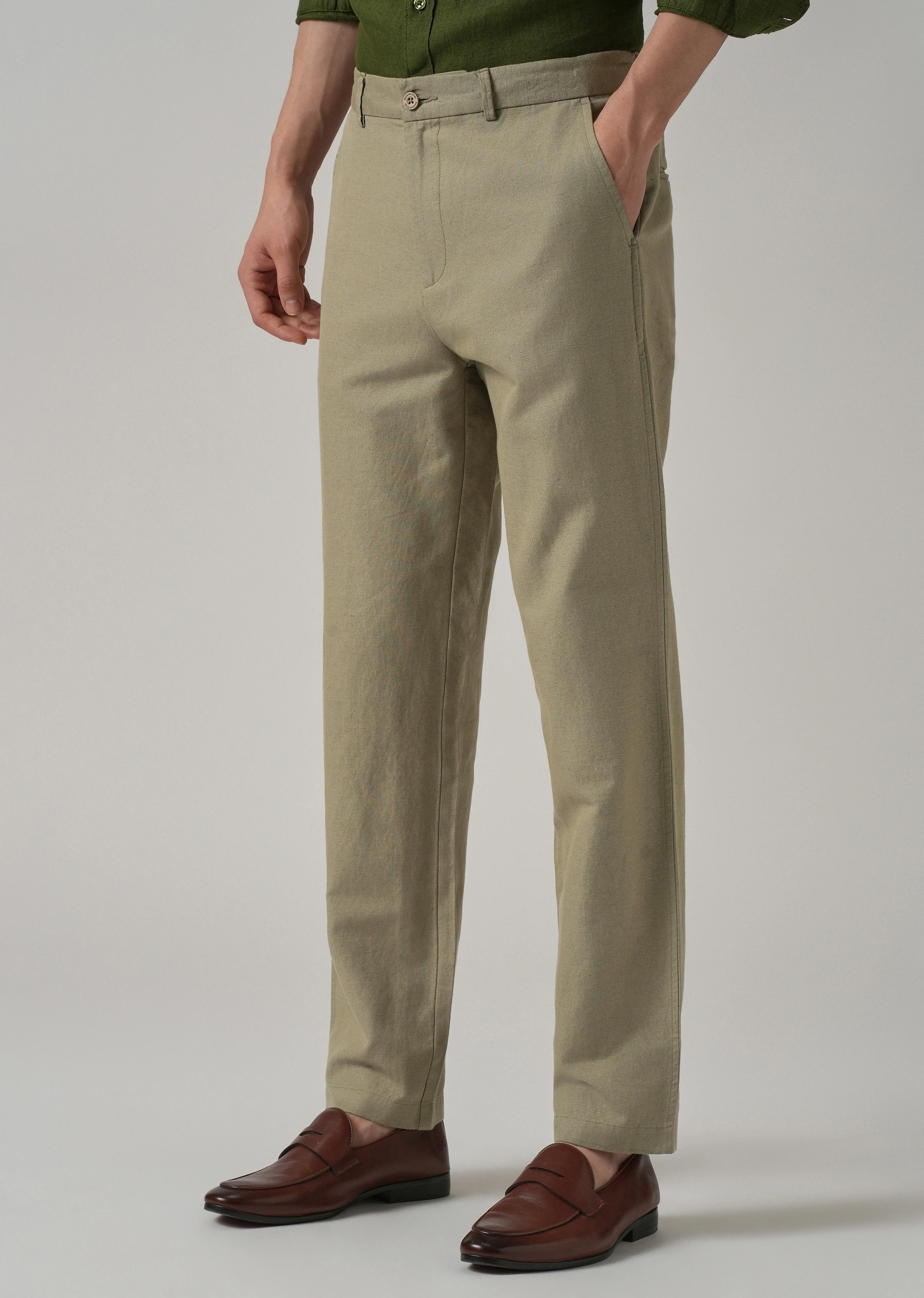 Green Linen Relaxed Fit Trouser - Image 7