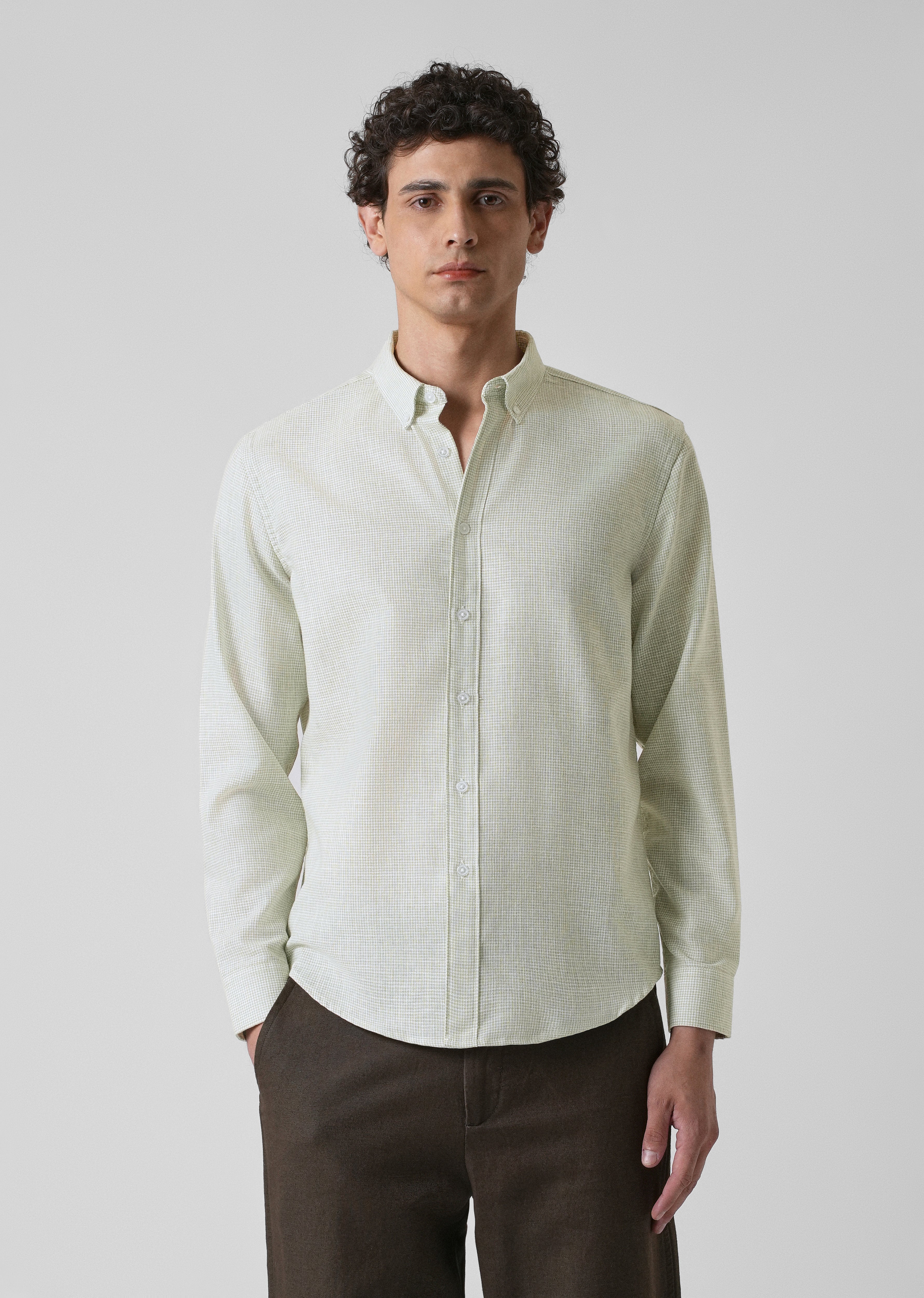 Green Micro Checks Blended Cotton Shirt - Image 4