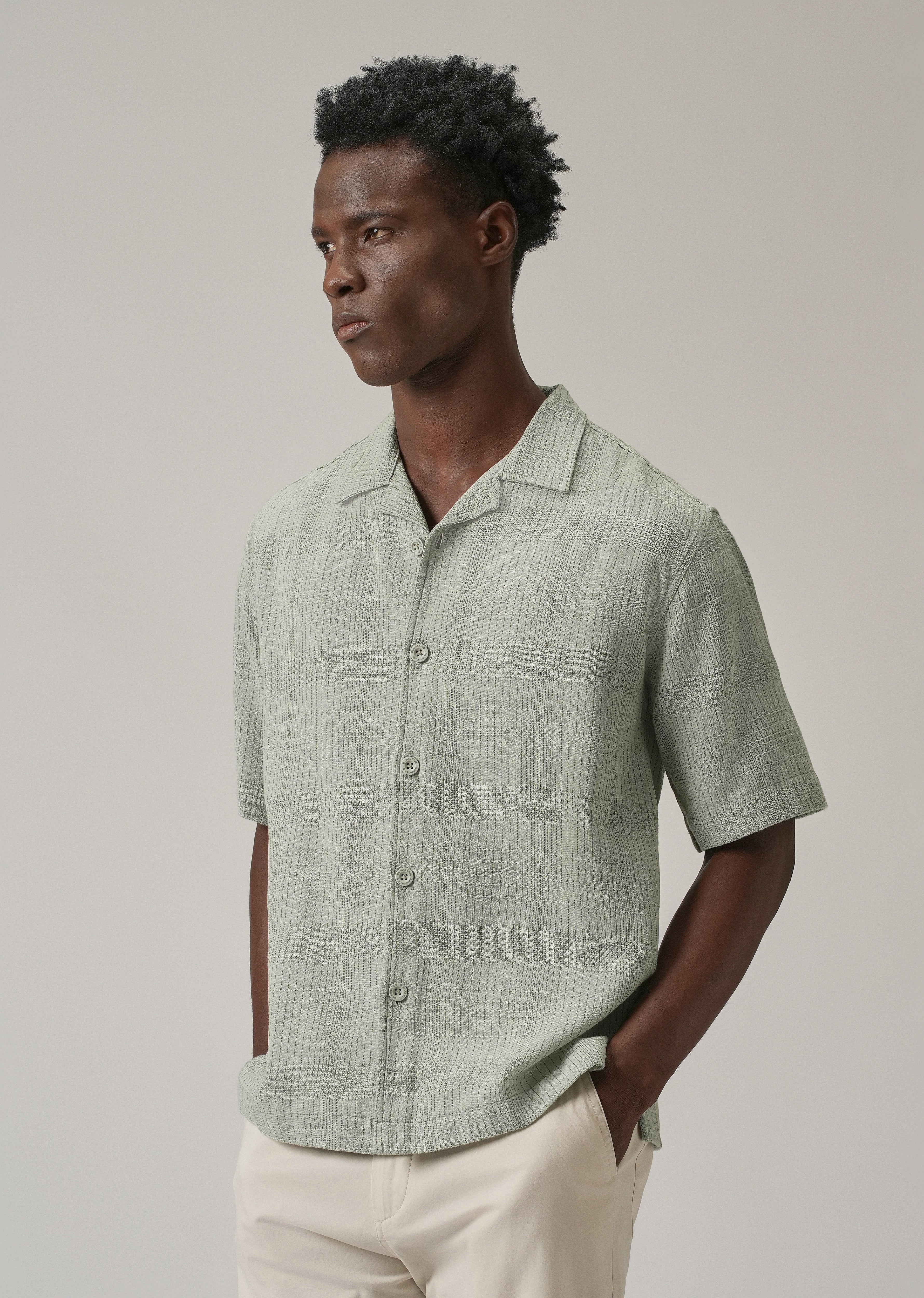Green Open Weave Cotton Shirt - Image 4
