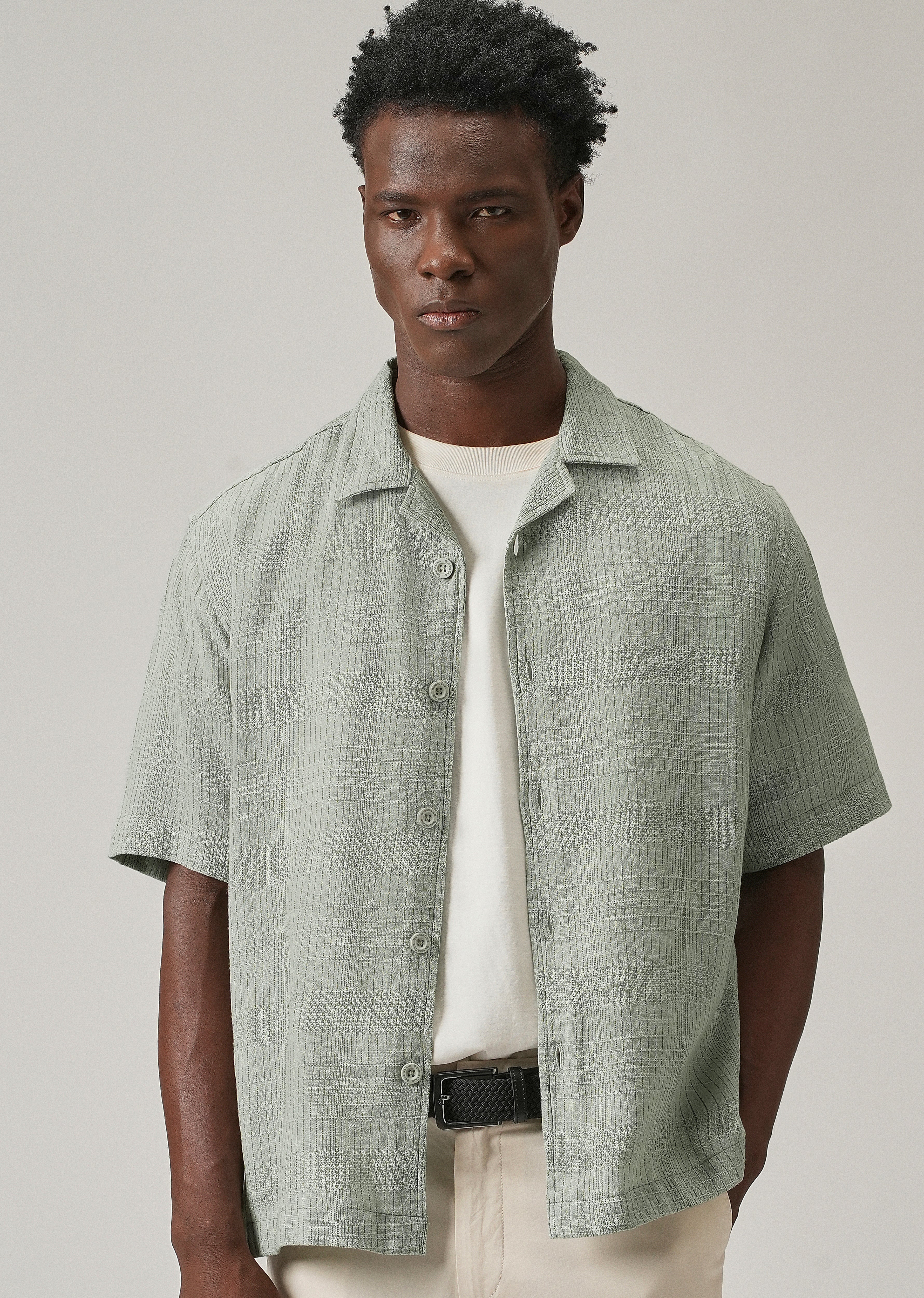 Green Open Weave Cotton Shirt - Image 7