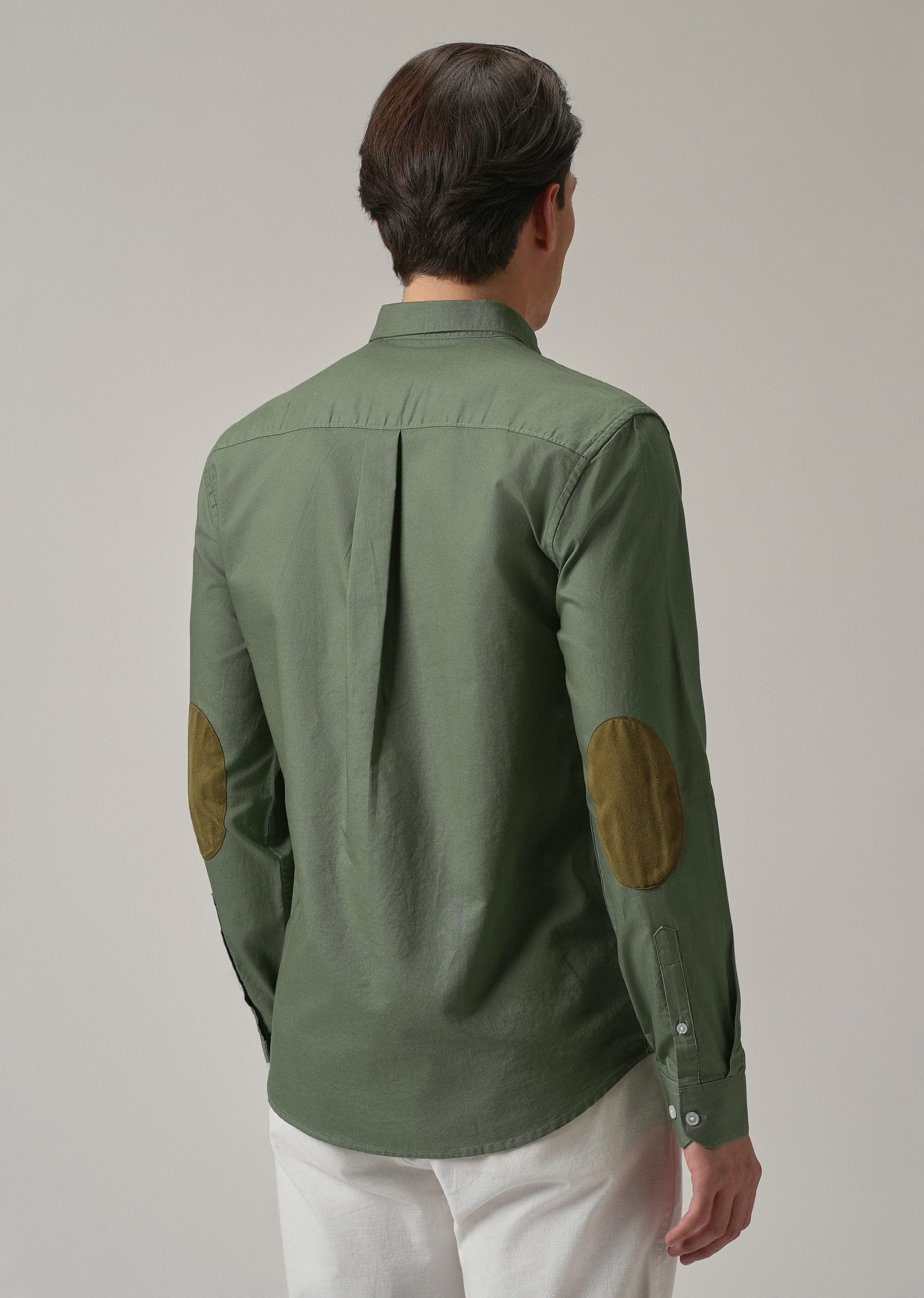 Green Plain Elbow Patch Oxford Shirt - Image 3
