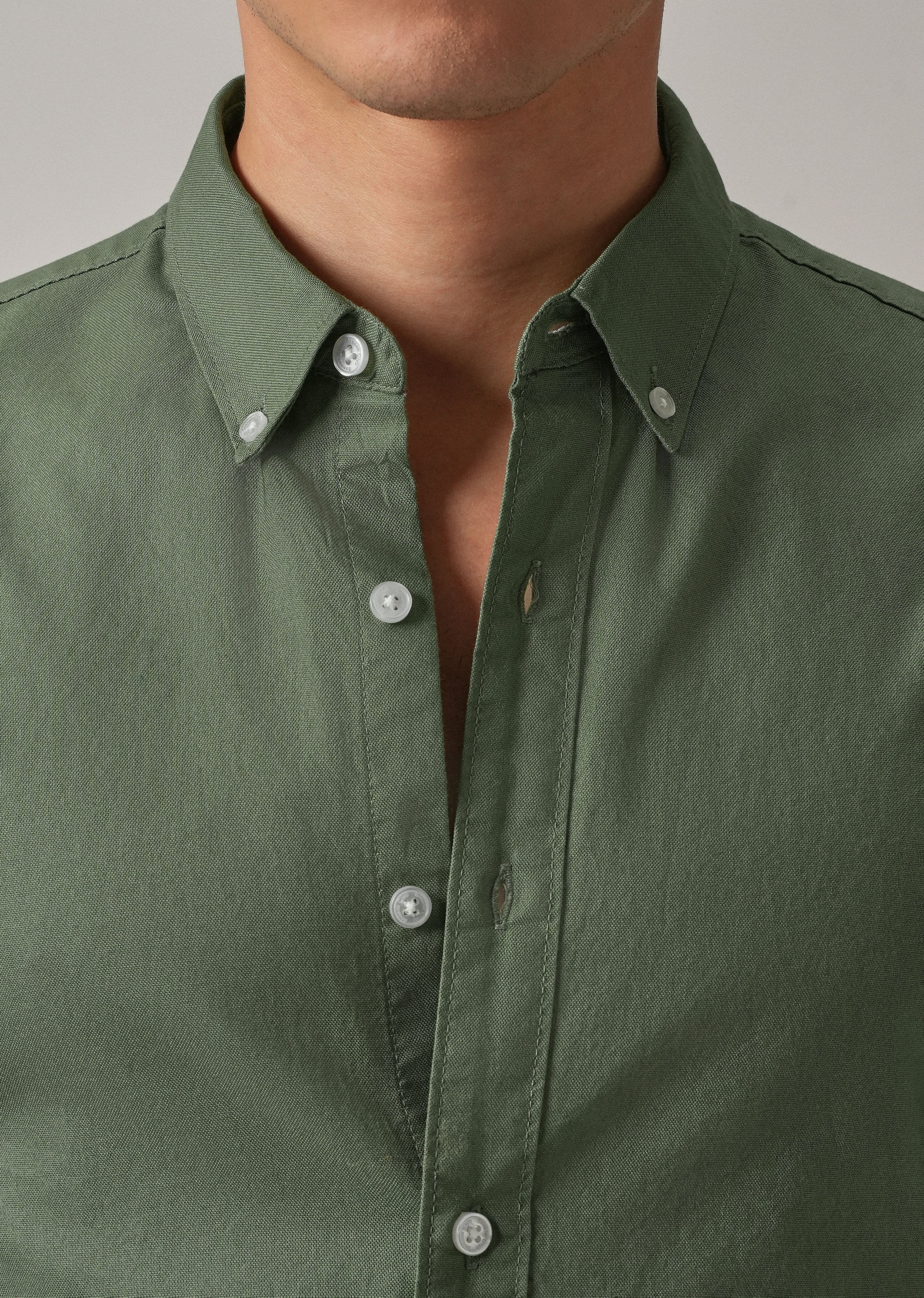 Green Plain Elbow Patch Oxford Shirt - Image 6