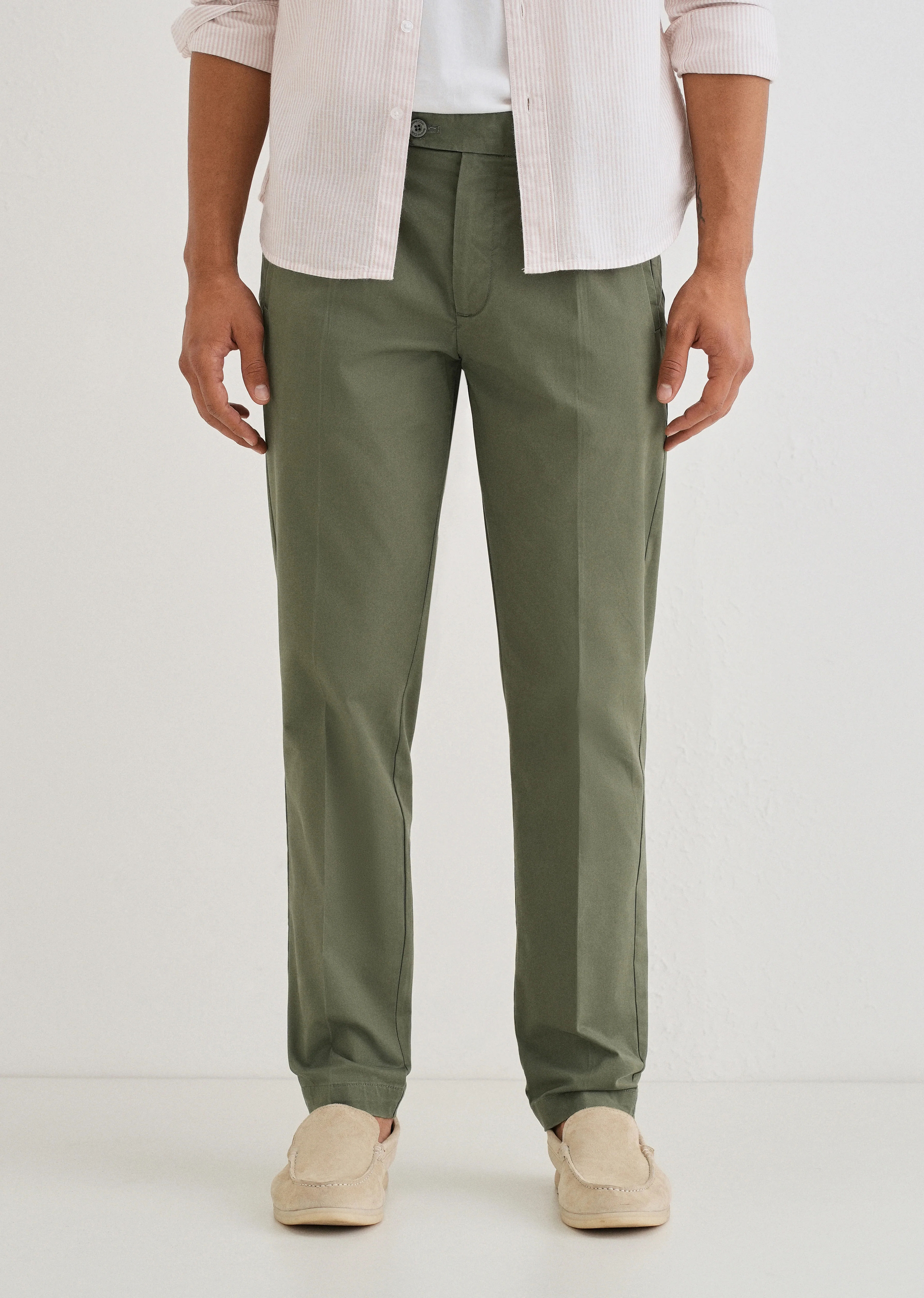 Green Plain Pleated Chinos - Image 7