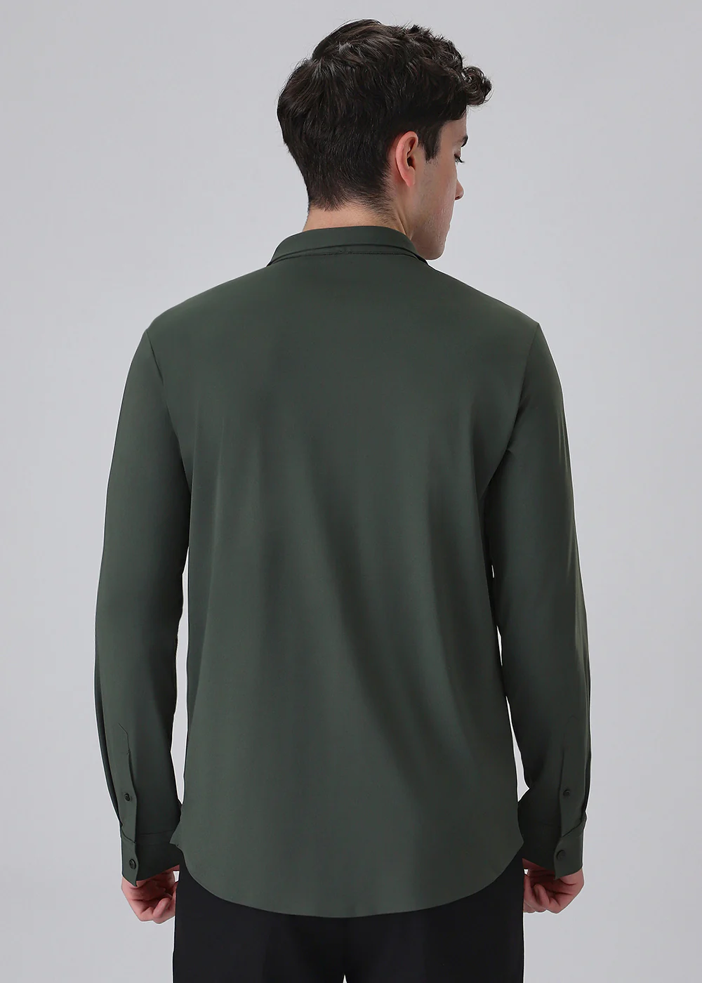 Green Plain Stitchless Stretch Shirt - Image 2