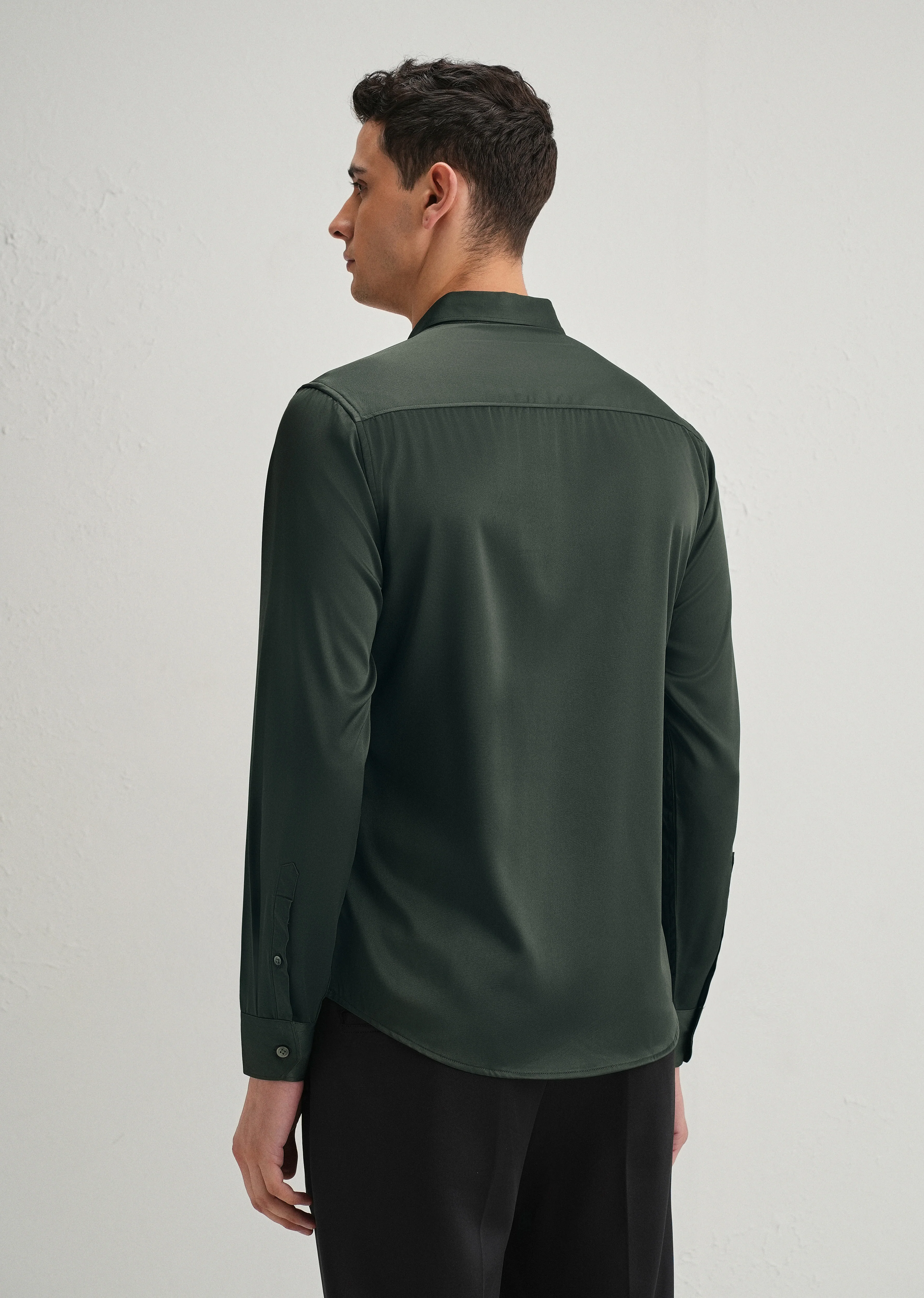 Green Premium Satin-Finish Plain Shirt - Image 4