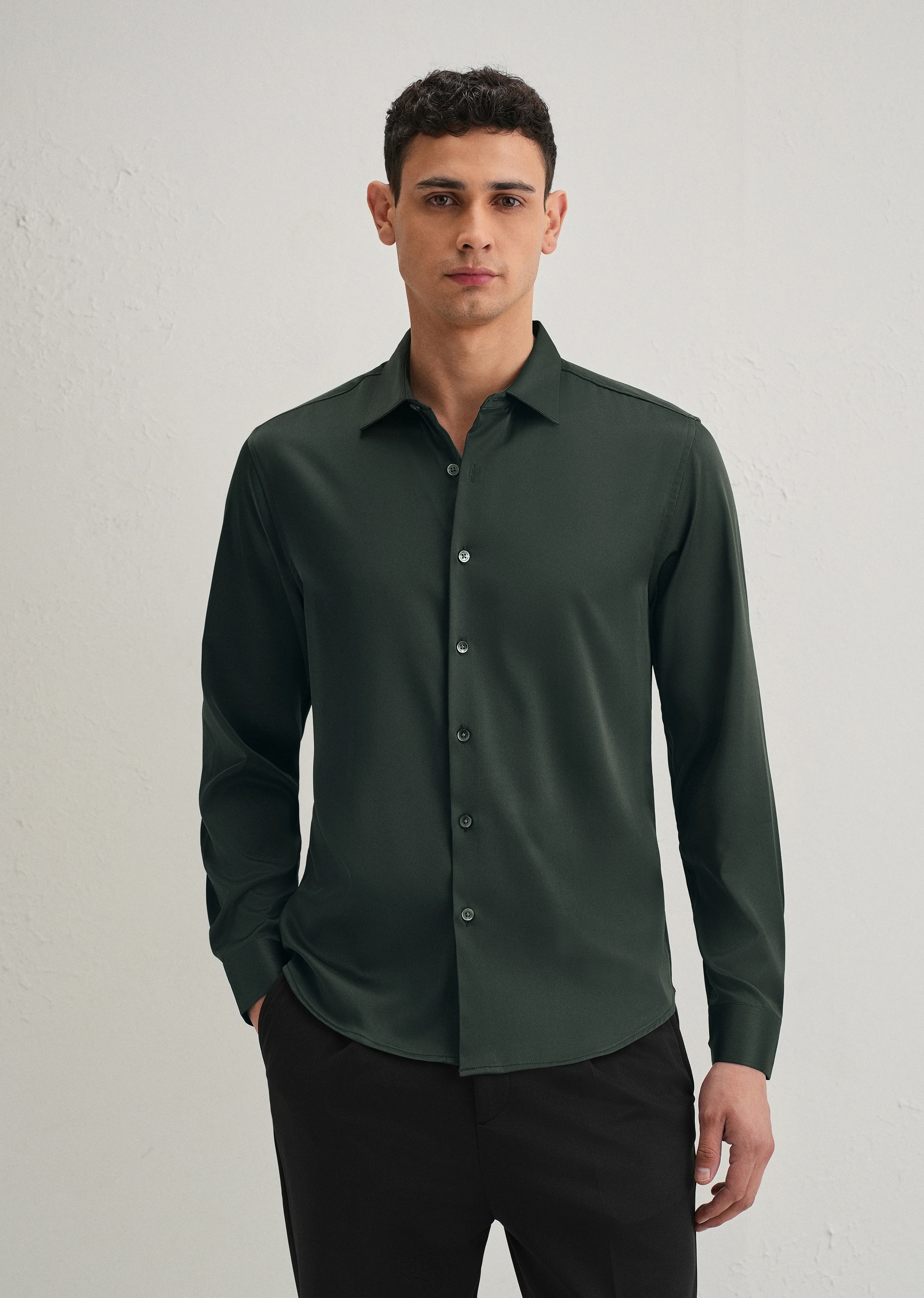 Green Premium Satin-Finish Plain Shirt - Image 5