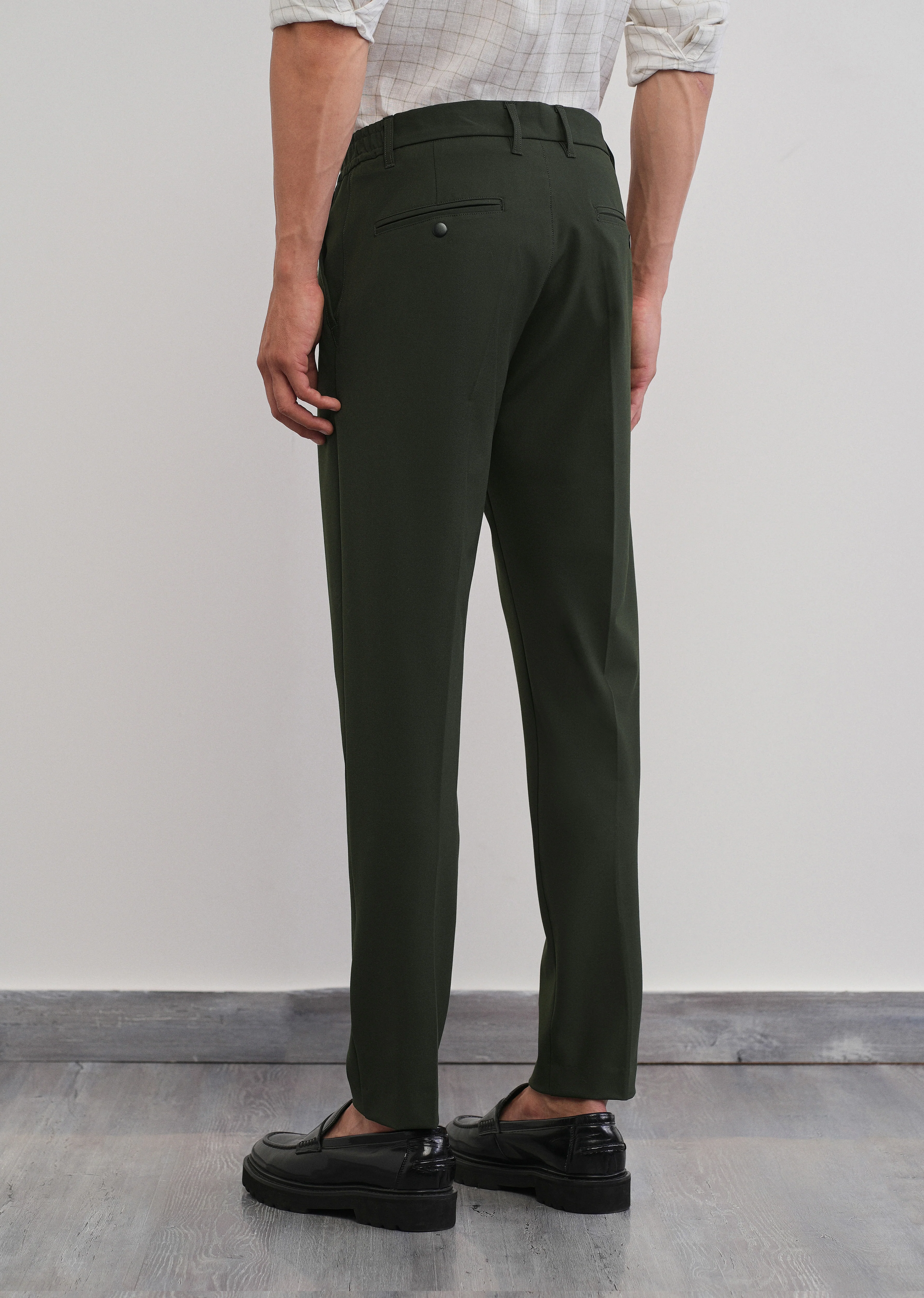 Green Semi-Elastic Slim Fit Trouser - Image 2