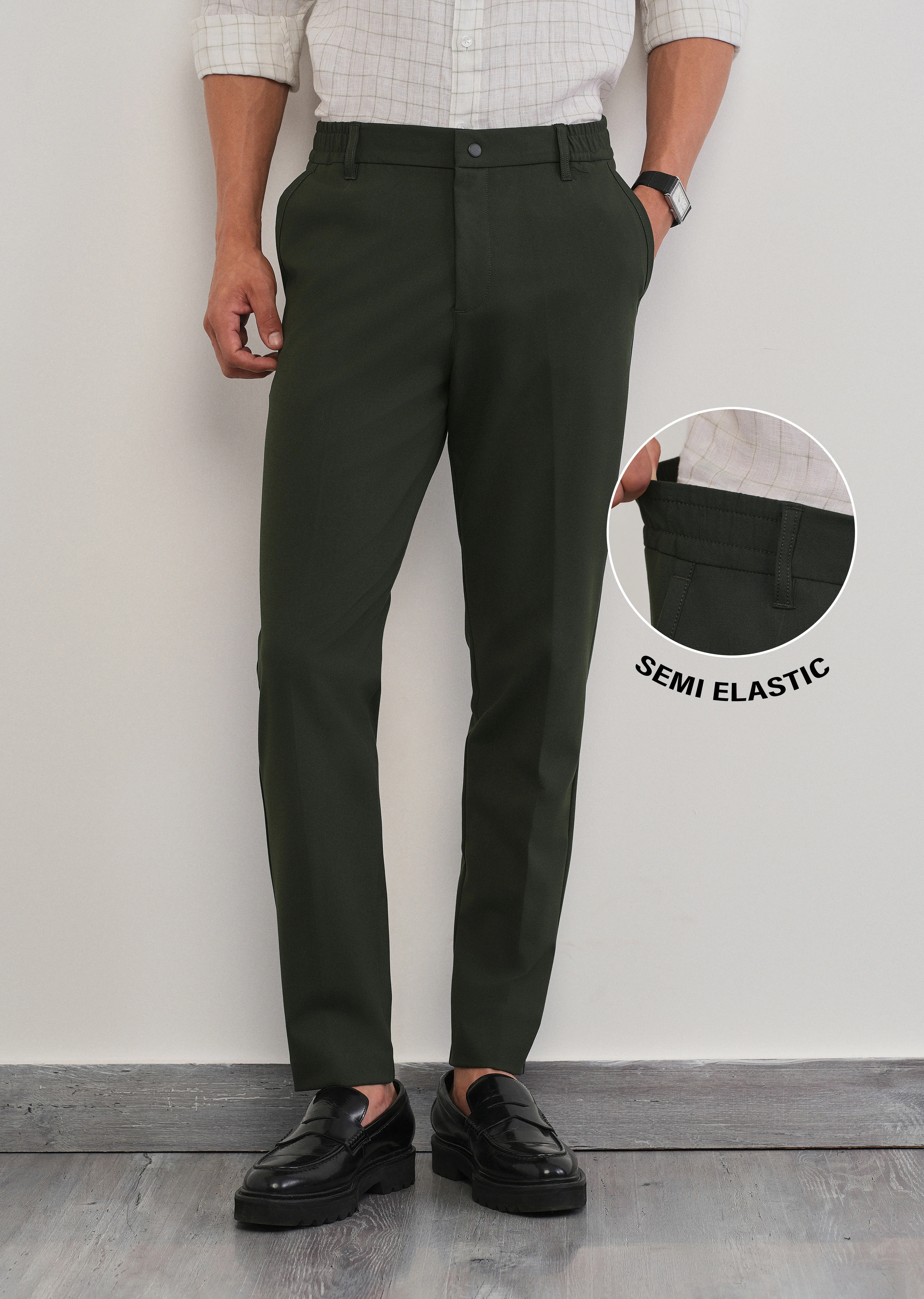 Green Semi-Elastic Slim Fit Trouser - Image 7