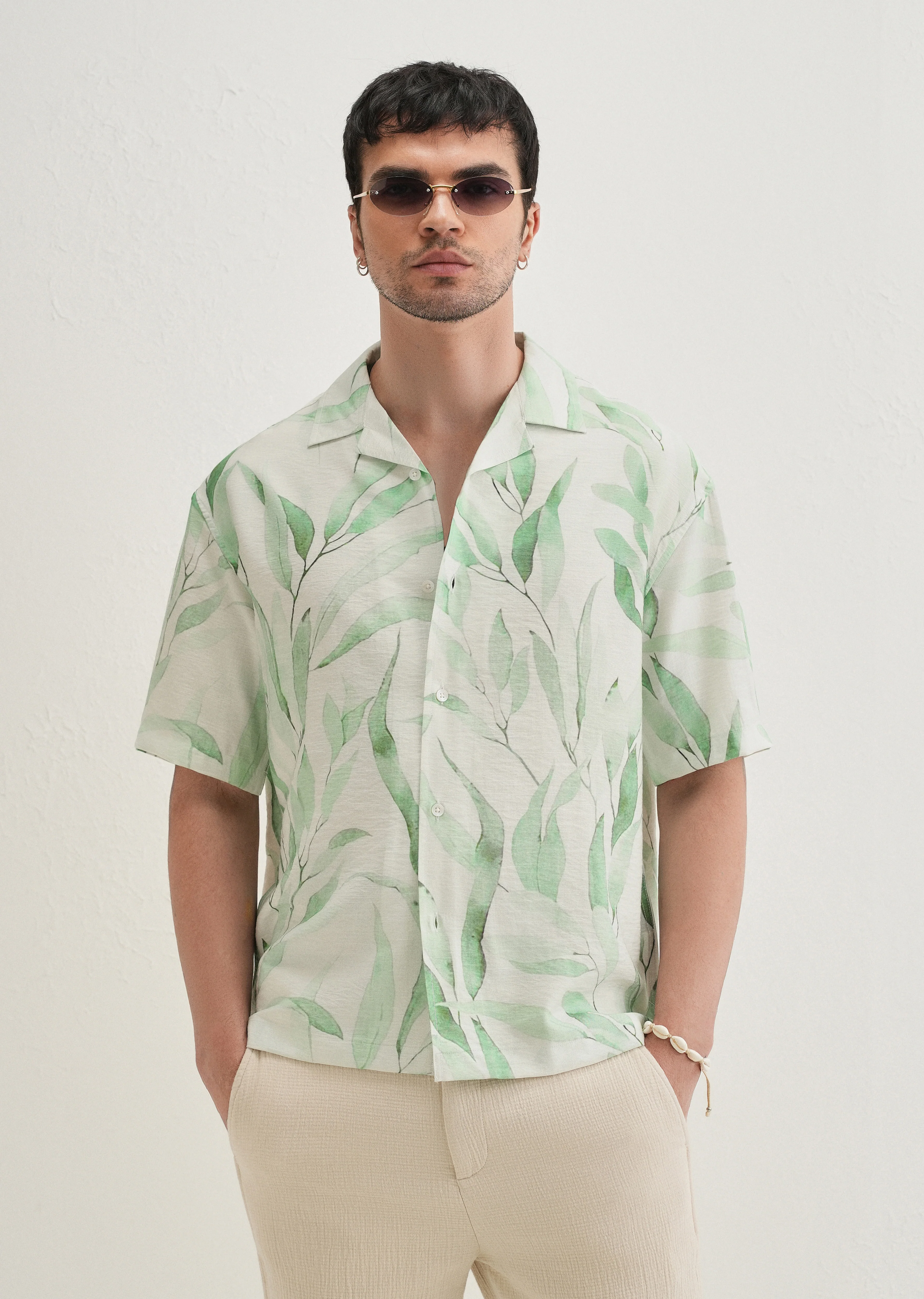 Green Soft Stroke Printed Shirt - Image 7