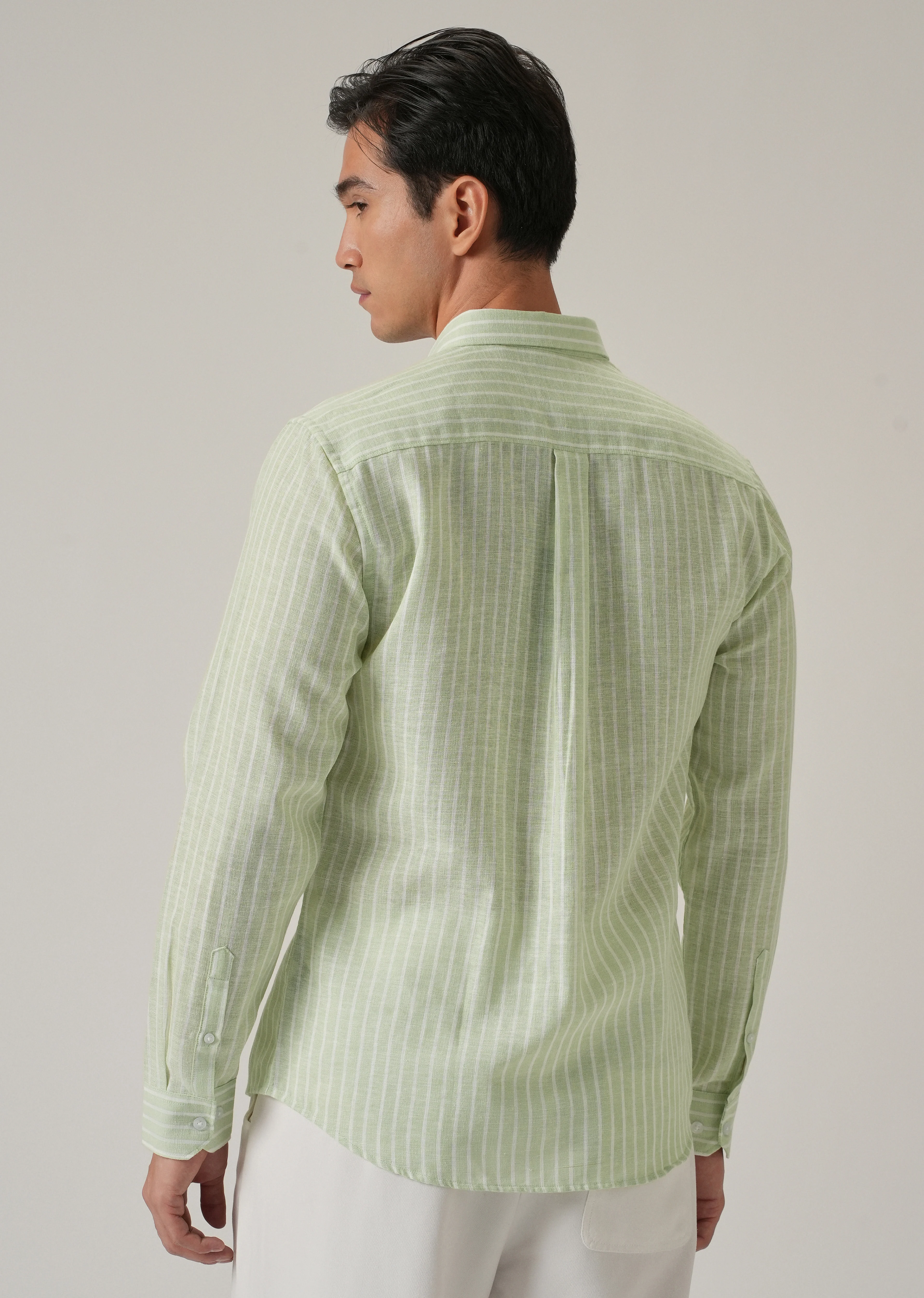 Green Stripe Linen Shirt - Image 2