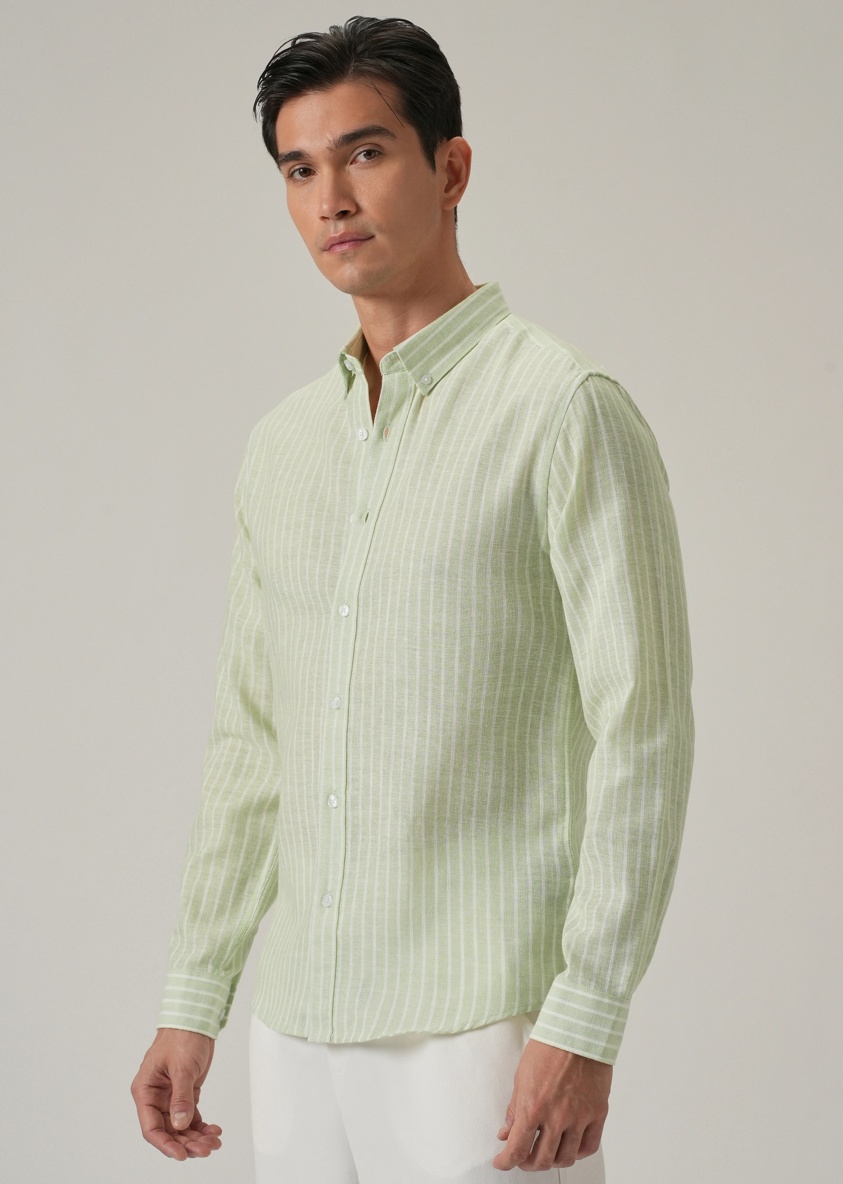 Green Stripe Linen Shirt - Image 4