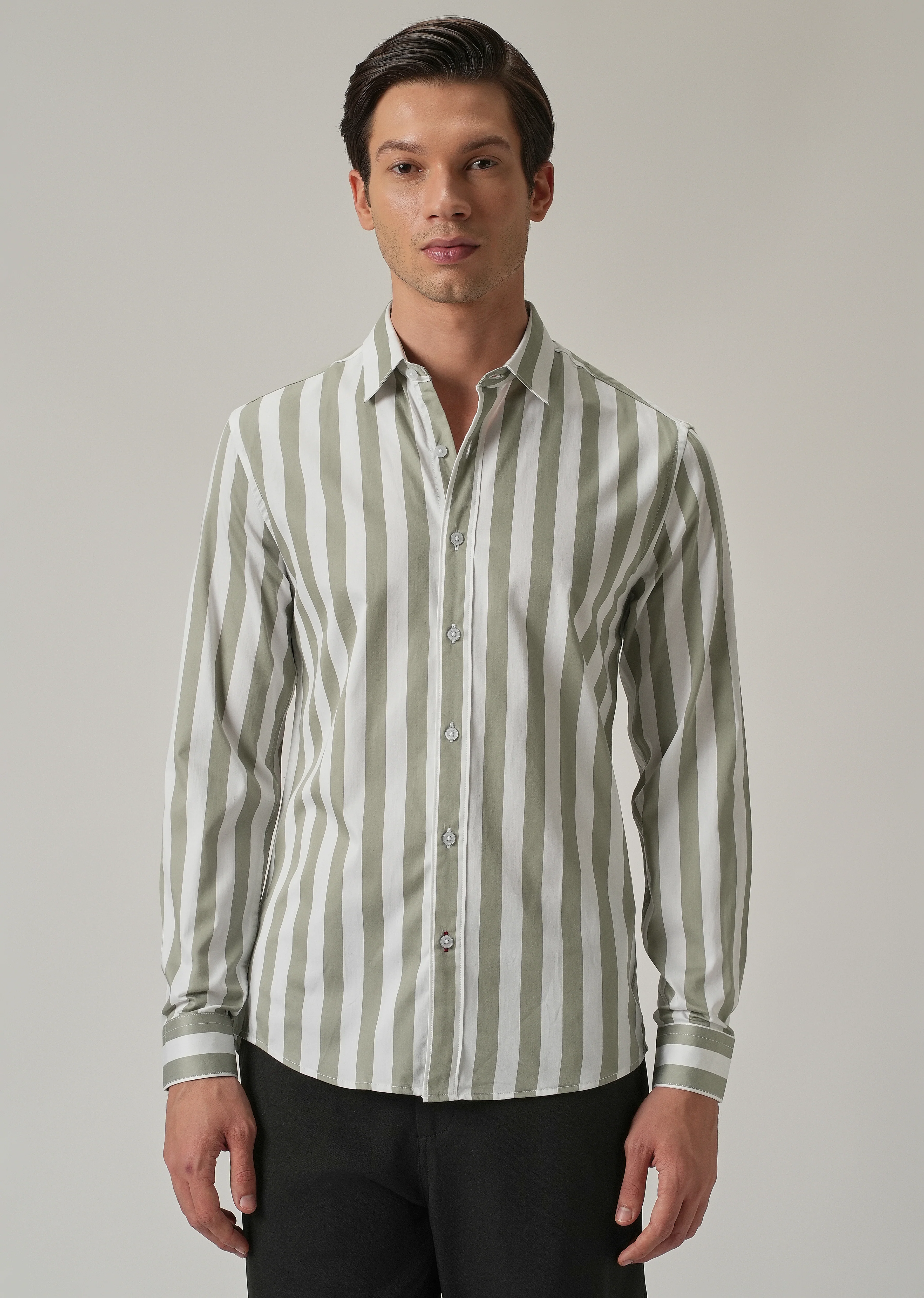 Green Satin Striped Shirt - Image 3
