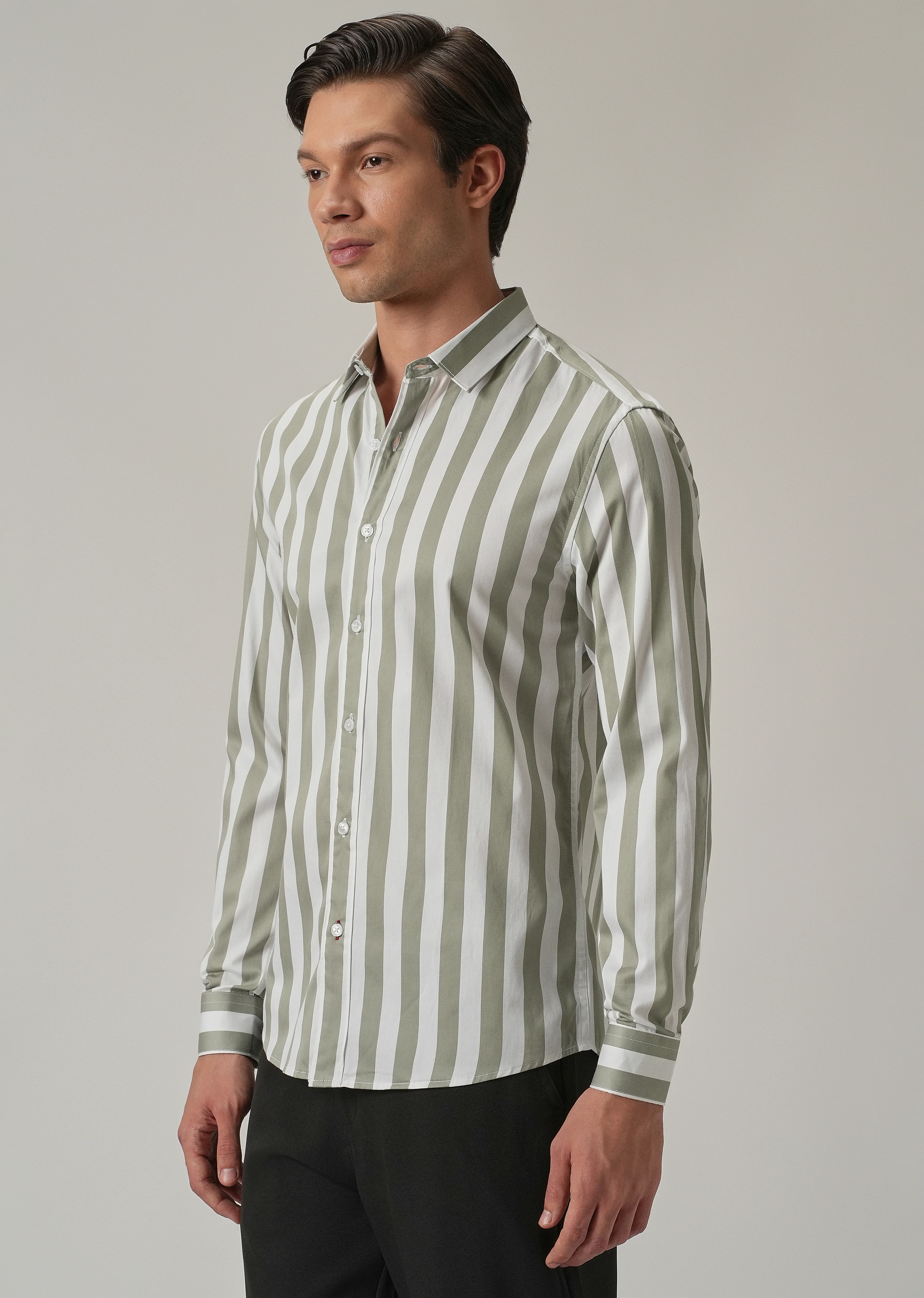 Green Satin Striped Shirt - Image 4