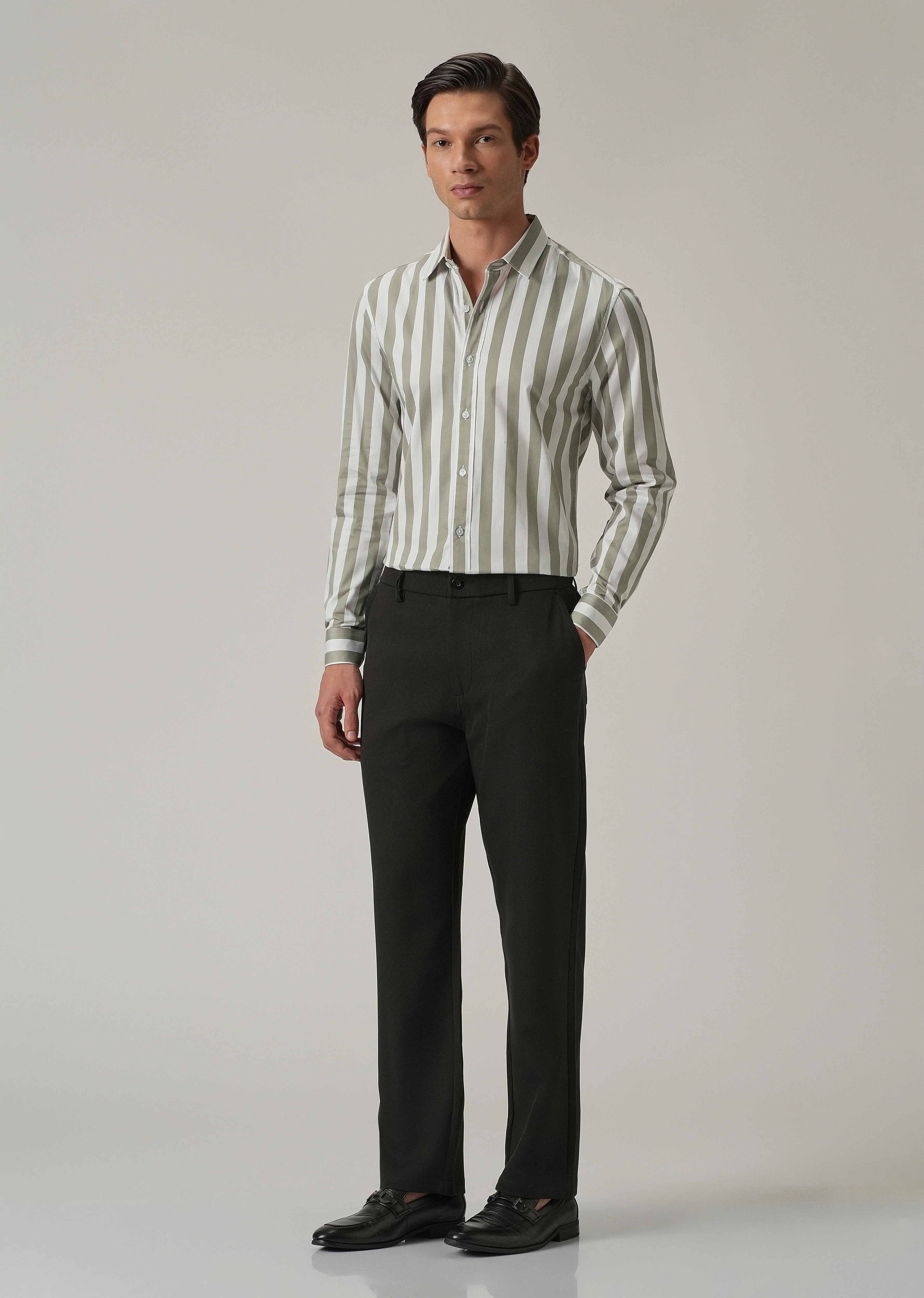 Green Satin Striped Shirt - Image 6